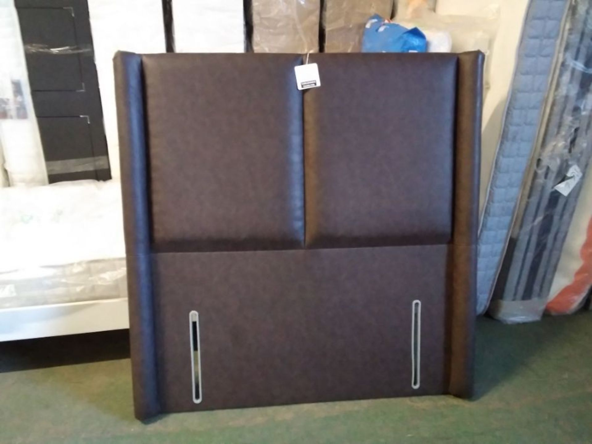 BROWN FAUX LEATHER DOUBLE HEADBOARD