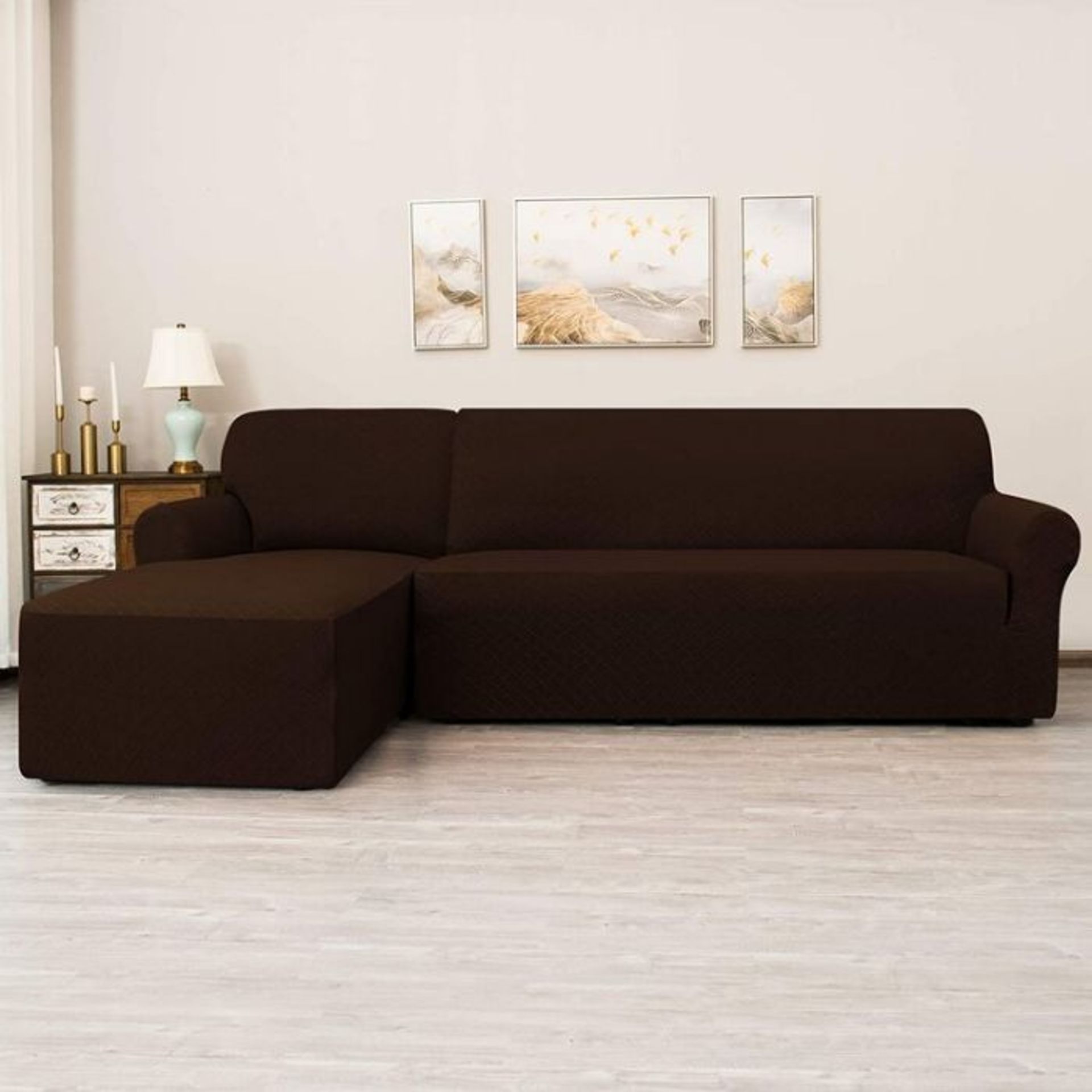 17 Stories, Jacquard Right 2 Seater Chaise Box Cushion Sofa Slipcover (CHOCOLATE) (115cm H X 300cm W