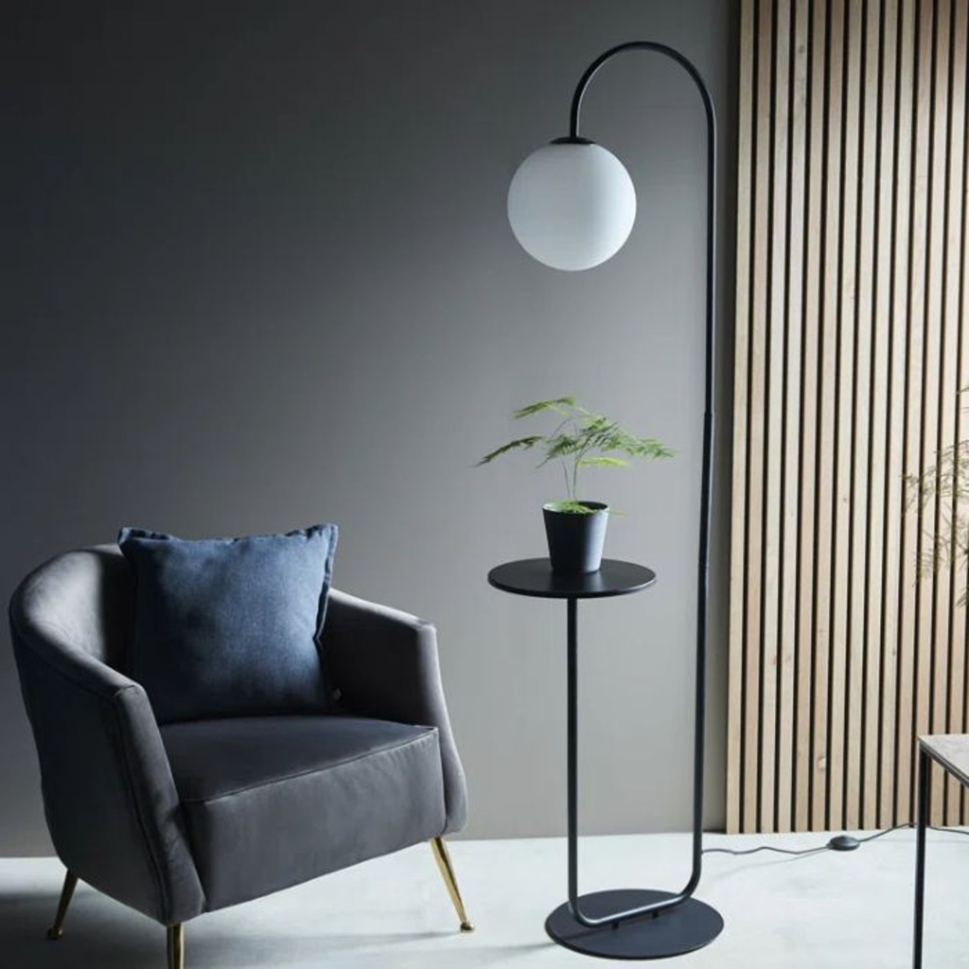 Corrigan Studio, Symerton Black 175cm Arc Floor Lamp (BLACK FINISH & WHITE FROSTED GLOBE SHADE) - - Image 2 of 2