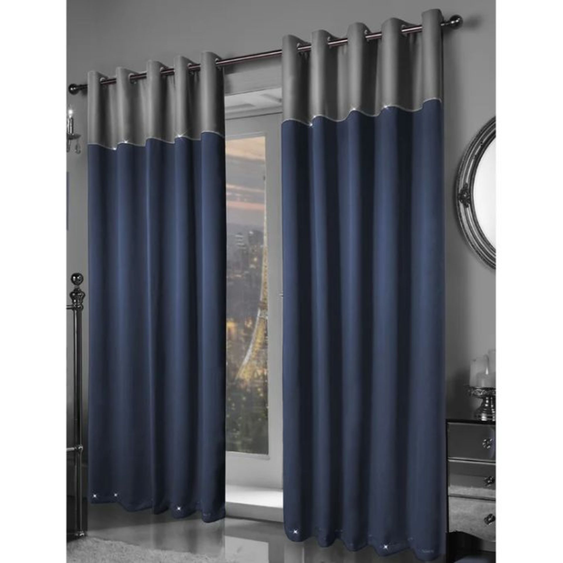 Rosdorf Park, Rose Eyelet Blackout Thermal Curtains (NAVY & SILVER) (165 W x 137 D cm) - RRP £36.