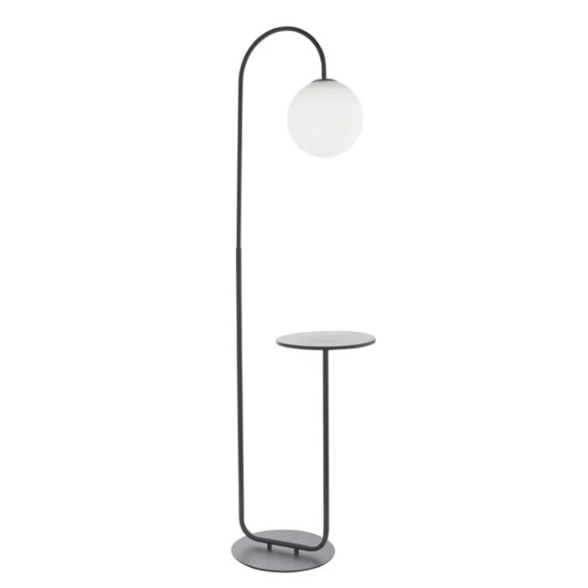 Corrigan Studio, Symerton Black 175cm Arc Floor Lamp (BLACK FINISH & WHITE FROSTED GLOBE SHADE) -