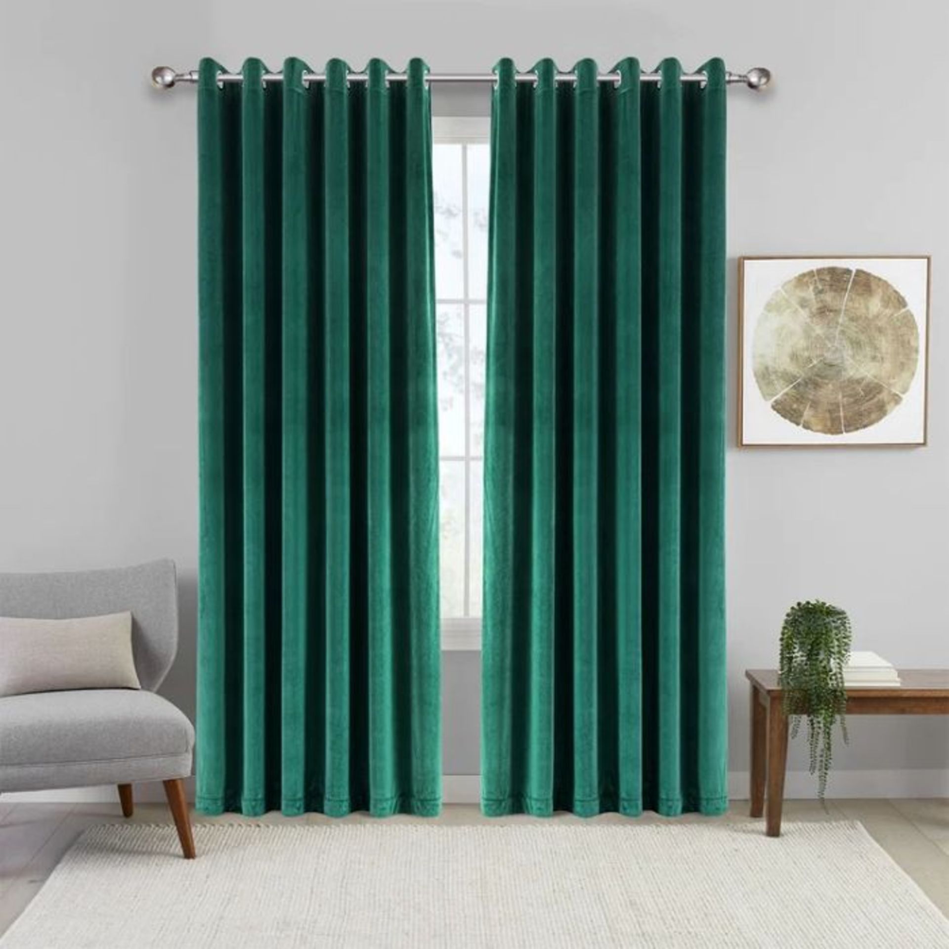 Canora Grey, Imperial Rooms Crushed Velvet Eyelet Sheer Curtains (EMERALD GREEN) (117 W x 137 D