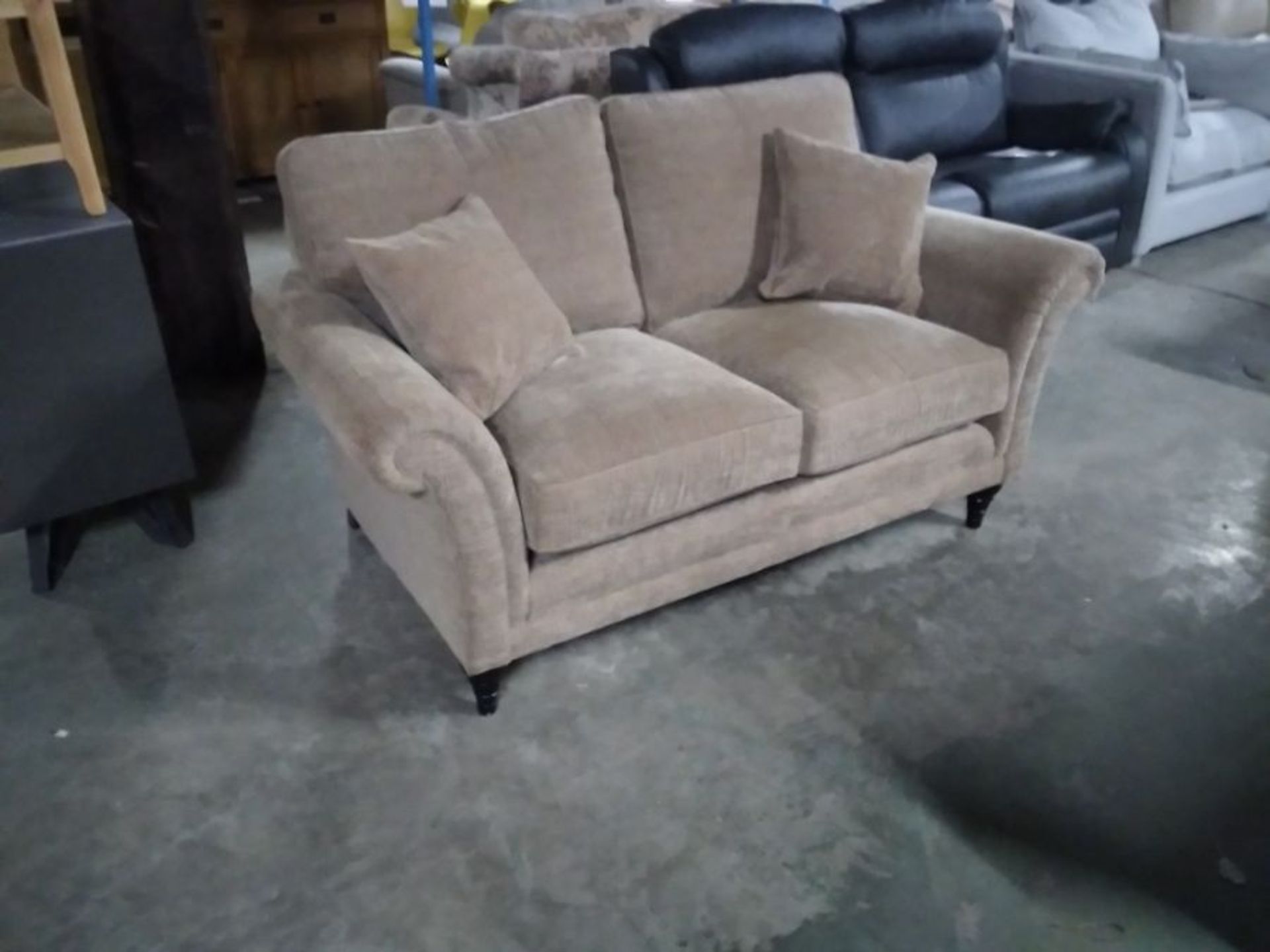 BEIGE CHEQUERED 2 SEATER SOFA (SMALL RIP ON BACK)