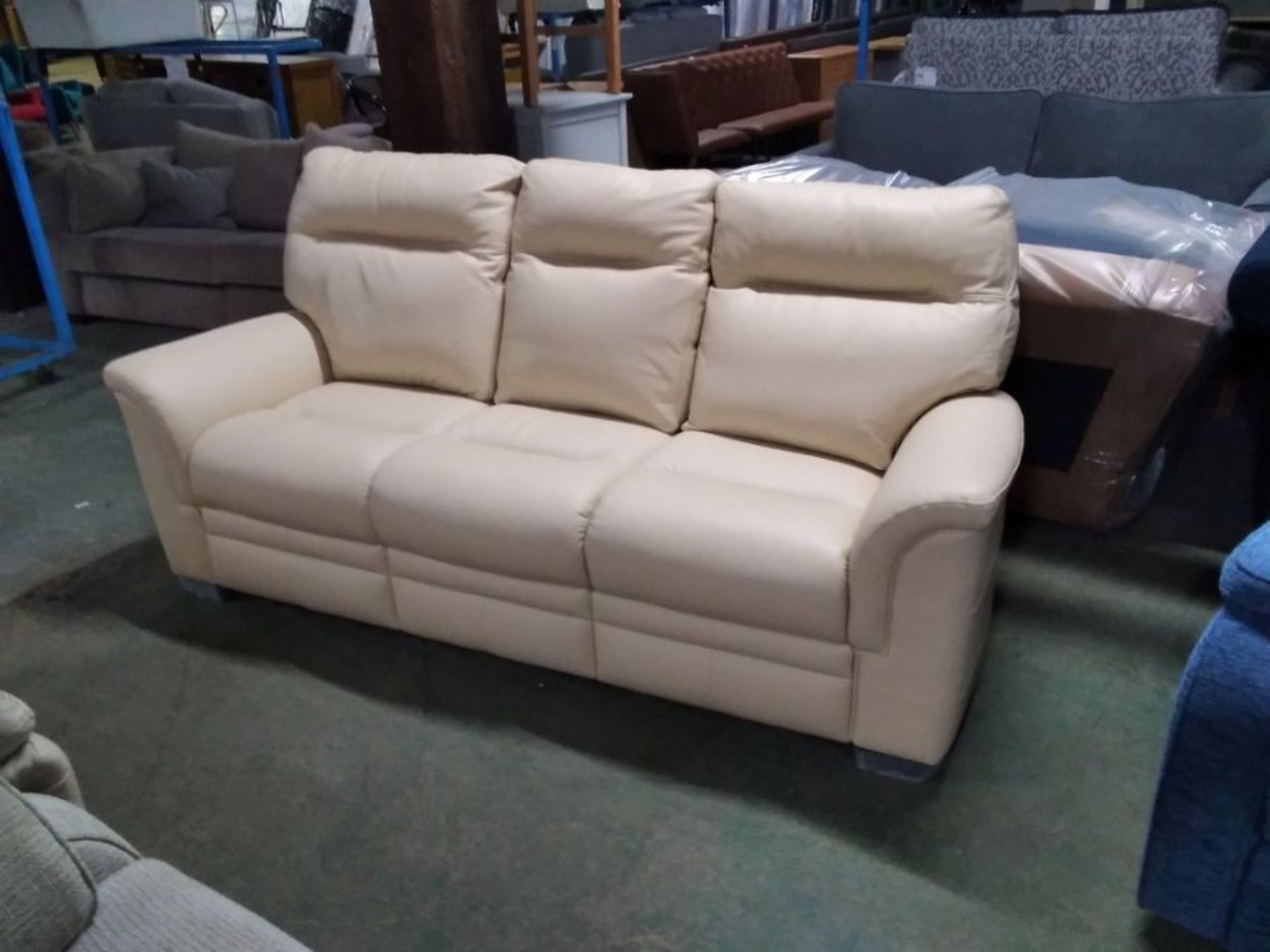 CREAM LEATHER HIGH BACK 3 SEATER SOFA (TROO2868-WO