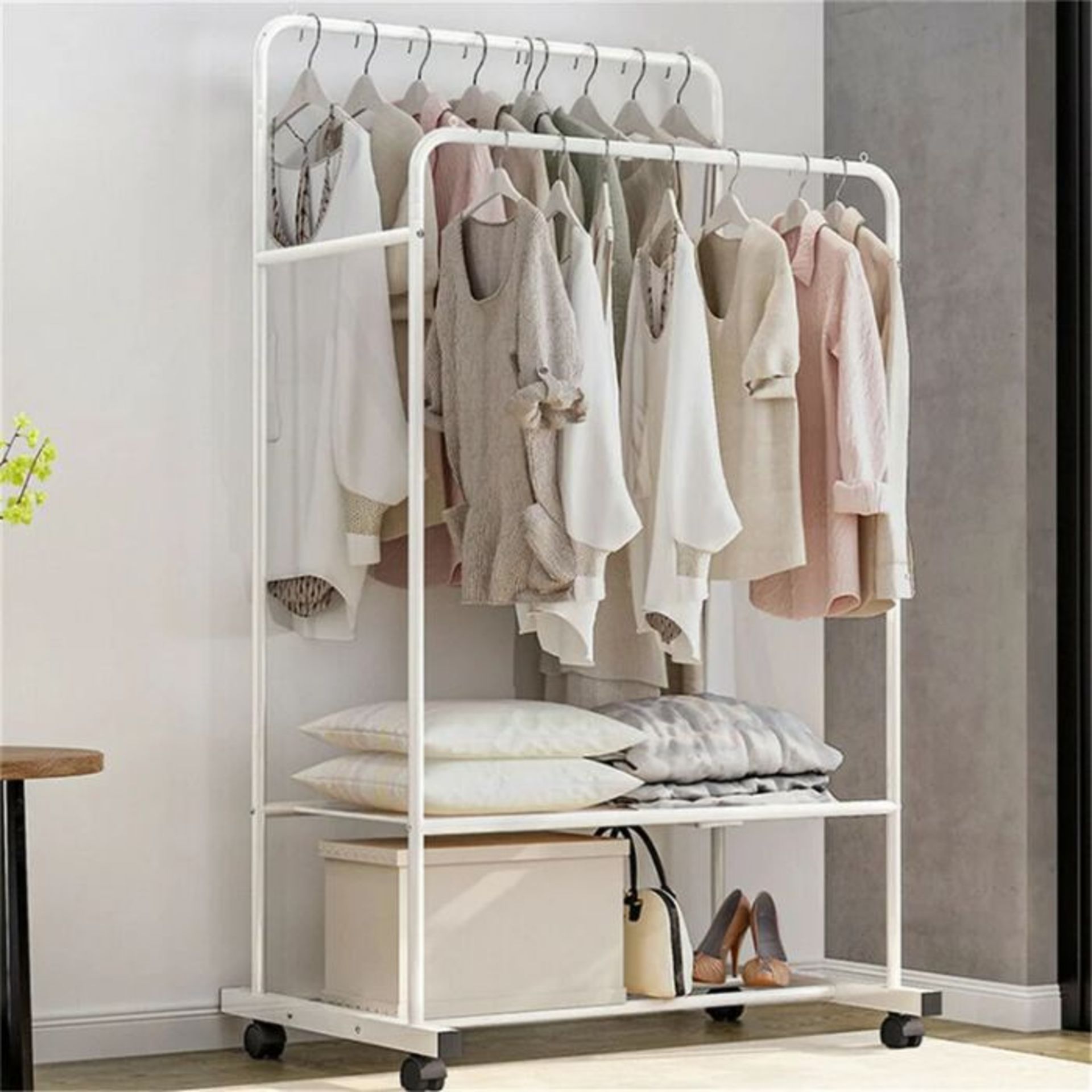 Symple Stuff, 80.5Cm Rolling othes Clothes Rack (WHITE FINISH) (155cm H x 80.5cm W x 51cm D) - - Image 2 of 2