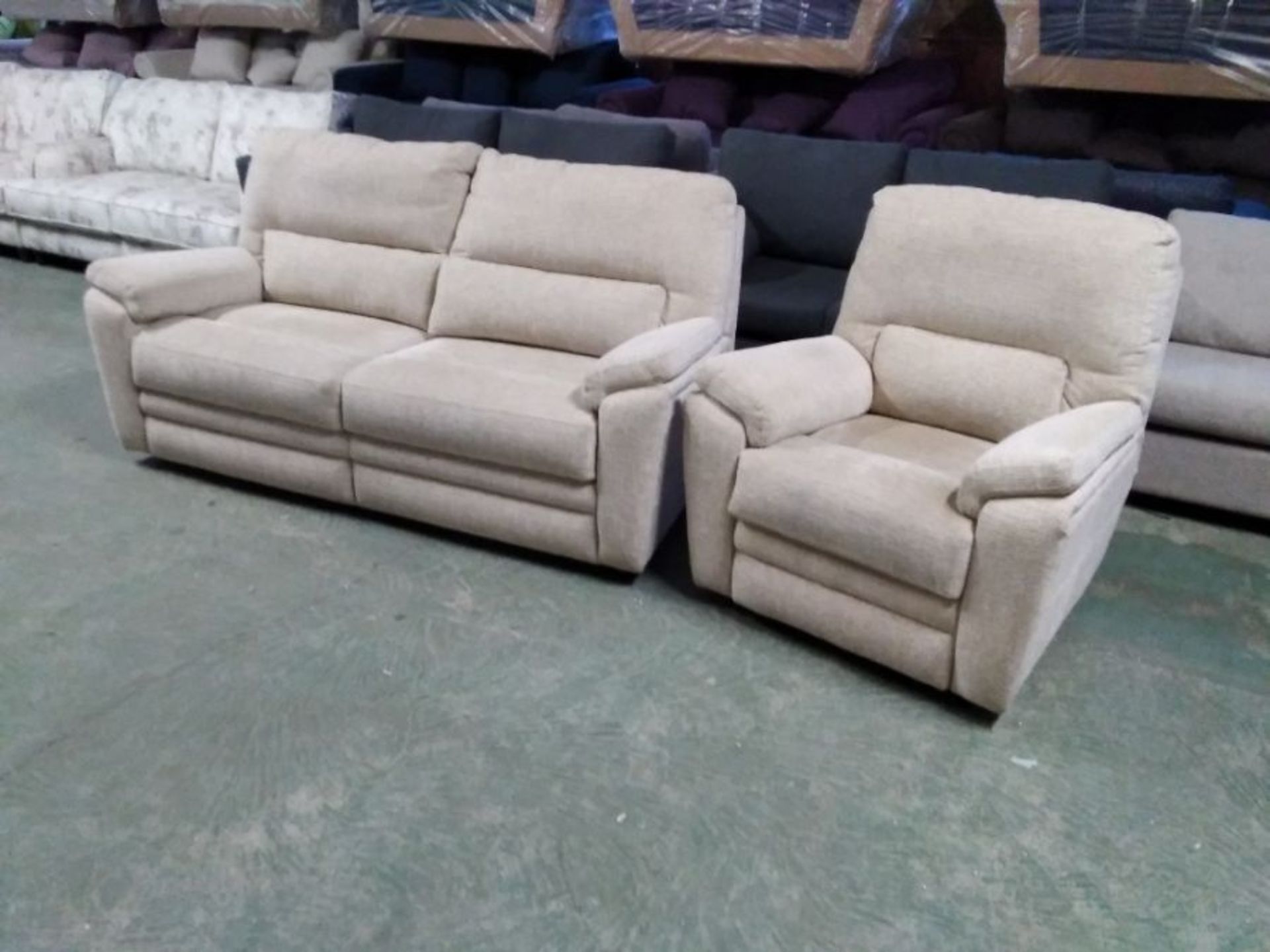 BISCUIT HIGH BACK 3 SEATER SOFAAND ELECTRIC RECLIN