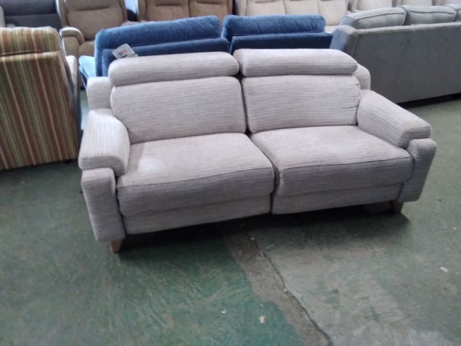 GREY PATTERNED ELECTRIC RECLINING 3 SEATER WITH AD