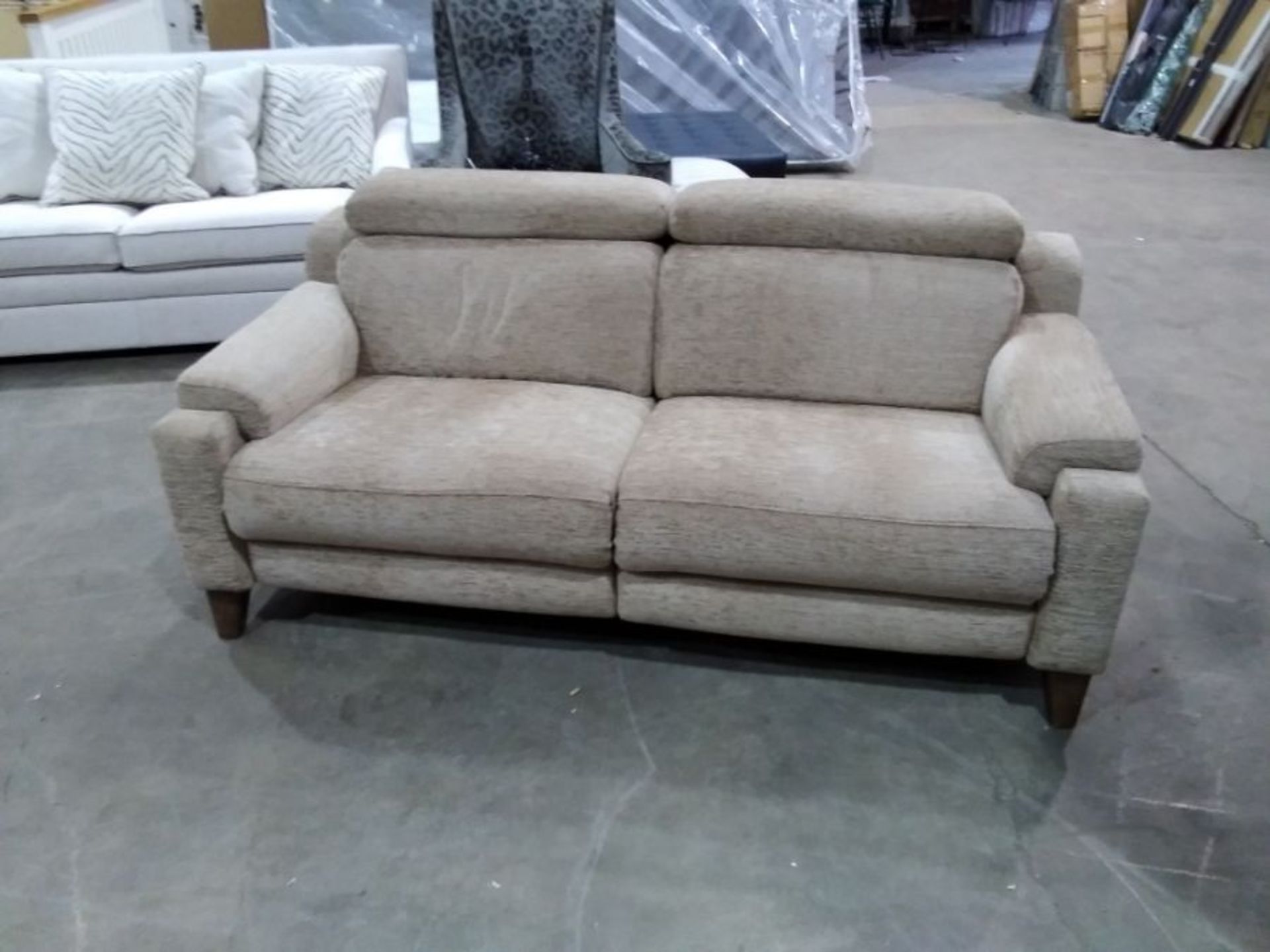 BEIGE ELECTRIC RECLINING 3 SEATER SOFA WITH ADJUST