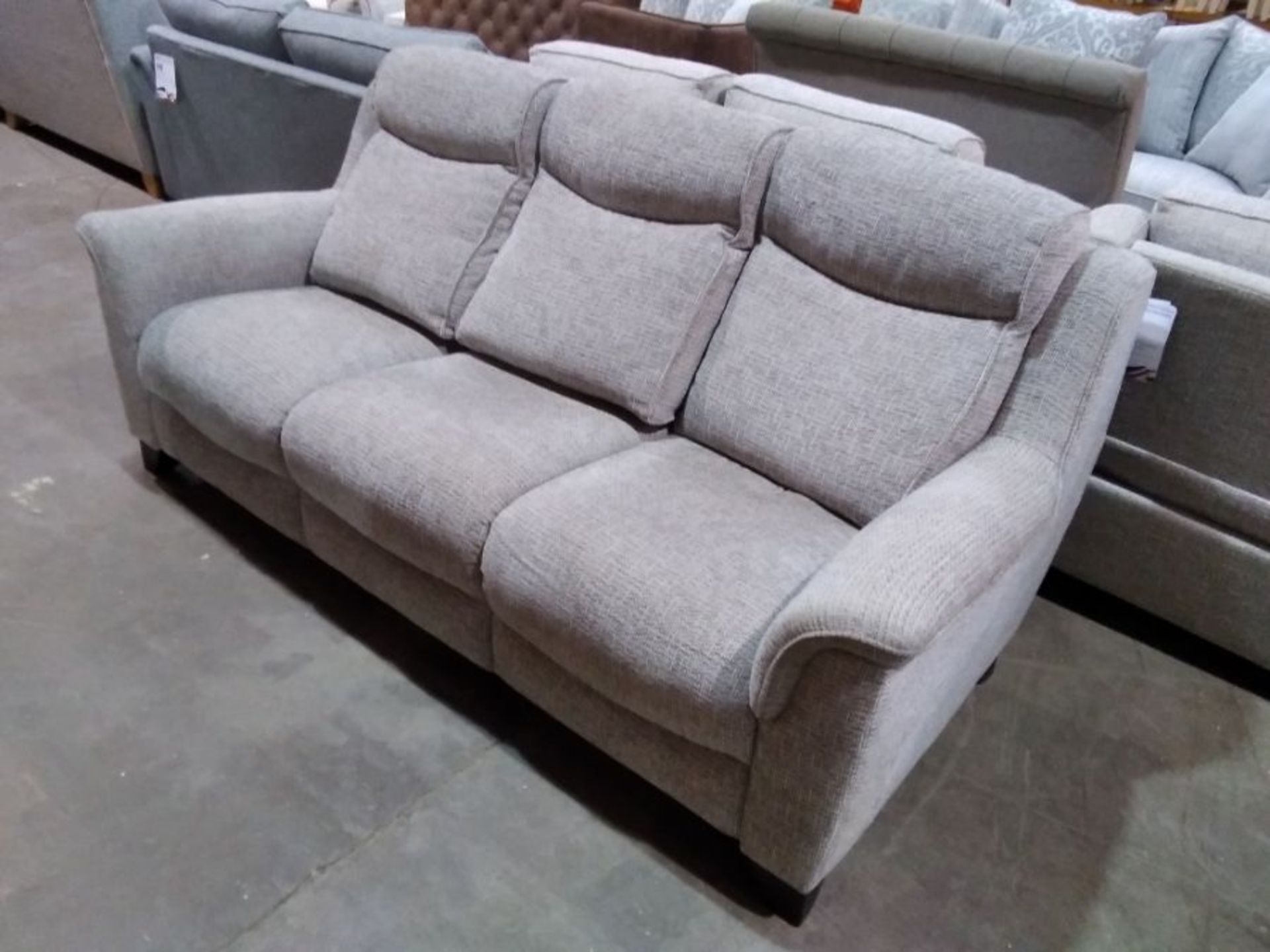 GREY PATTERNED HIGH BACK 3 SEATER SOFA (DAM TO SEA