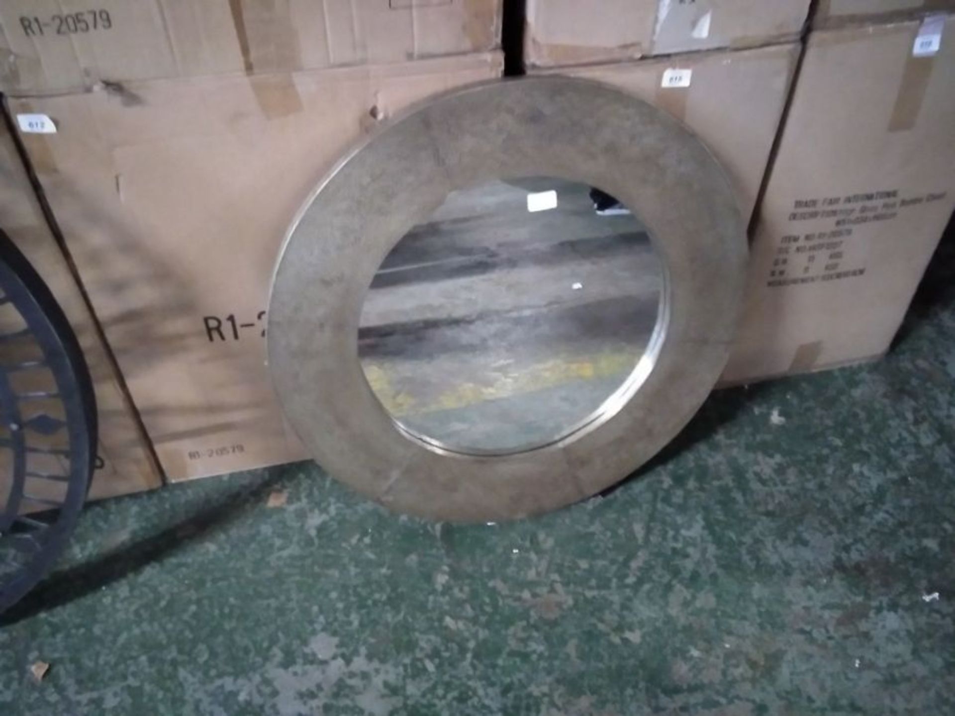 Namala Antique Nickel Wood & Iron Etched Round Mirror (451/6 -701857)