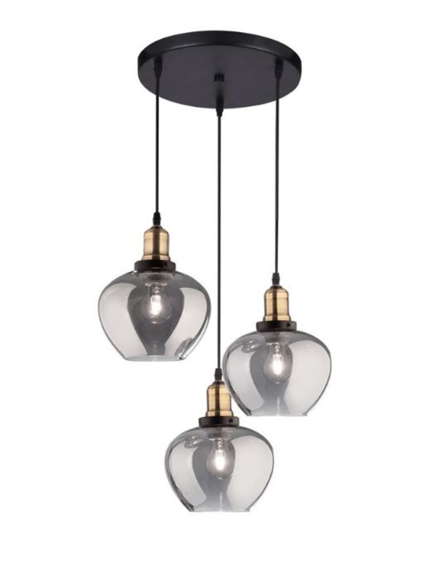 Hykkon, Tinley 3-Light Cluster Pendant (SMOKEY GLASS & BRONZE/BLACK FINISH) - RRP £139.99 (