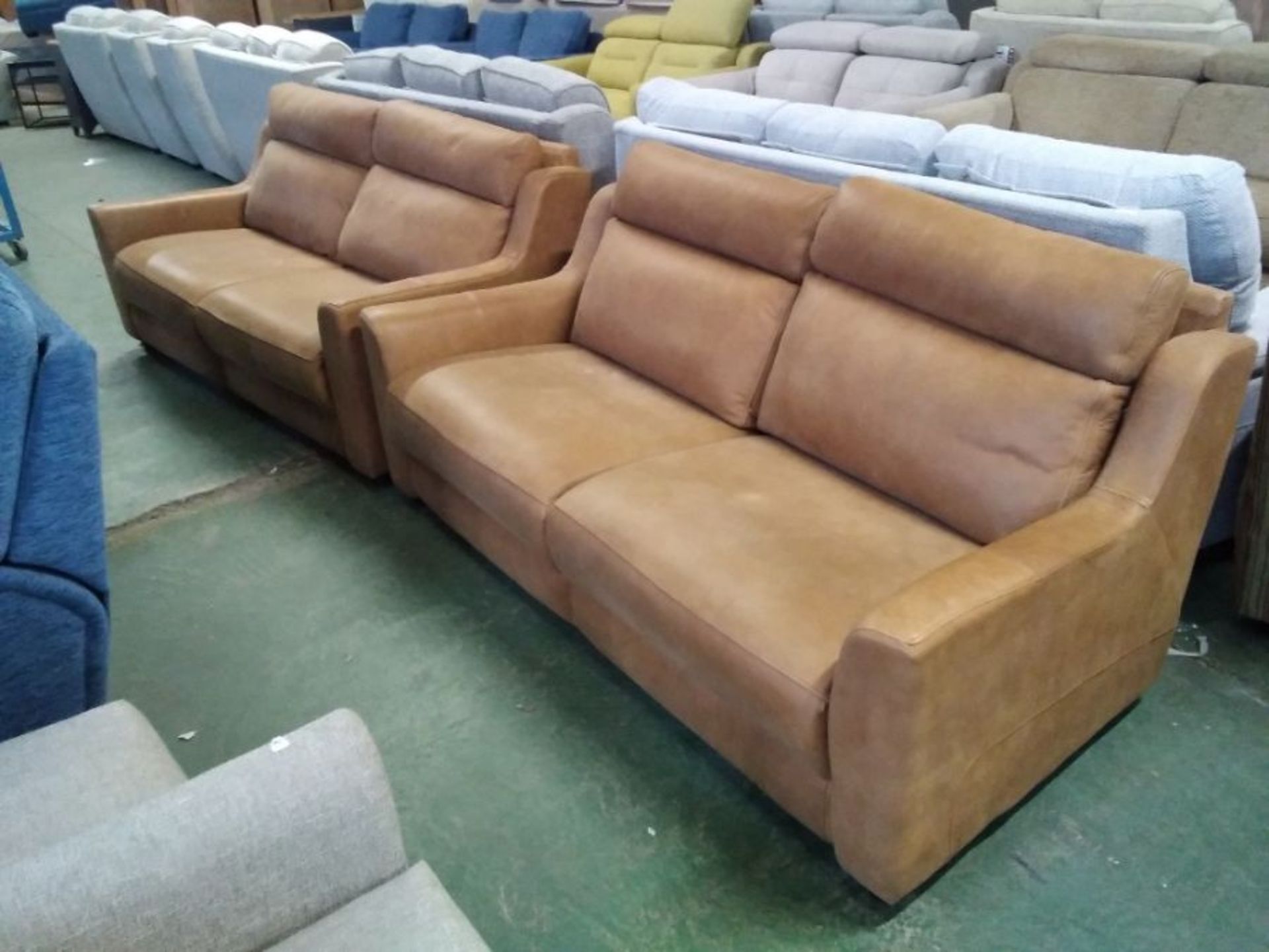 BROWN SADDLE 2 X 3 SEATER SOFAS (TROO2905-WO121775