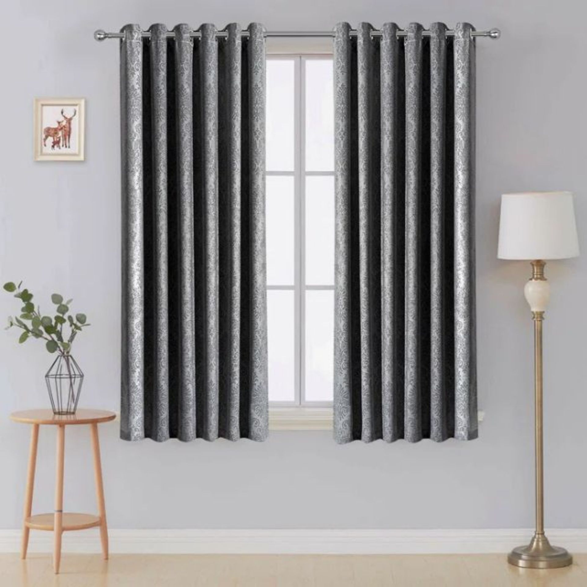 Rosdorf Park, Thermal Blackout Curtain Ready Made Eyelet Ring Top Pair Curtains (SILVER) (SIZE