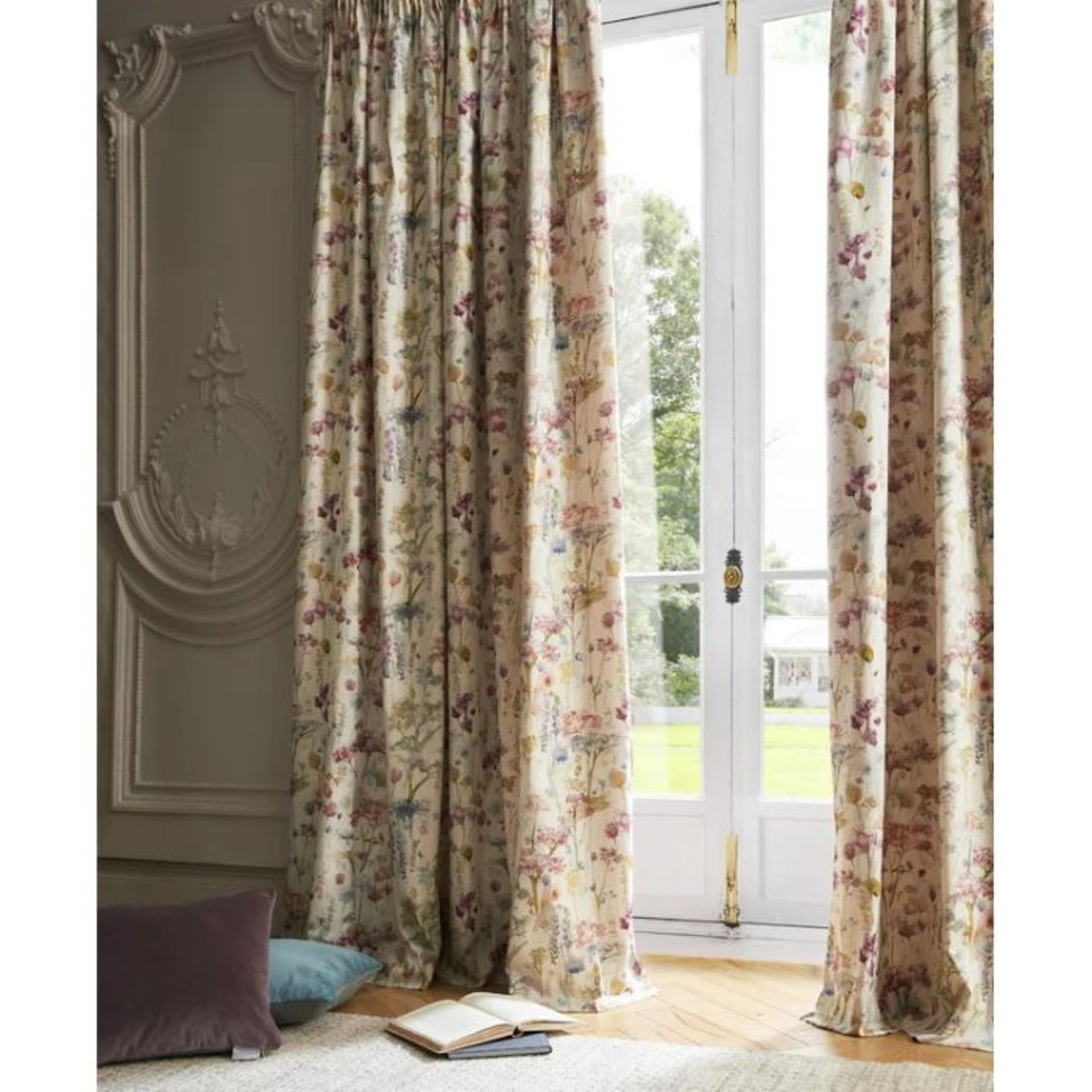 Voyage Maison, Ilinizas Pencil Pleat Room Darkening Curtain (168 W x 229 D cm) (CREAM FLORAL) -