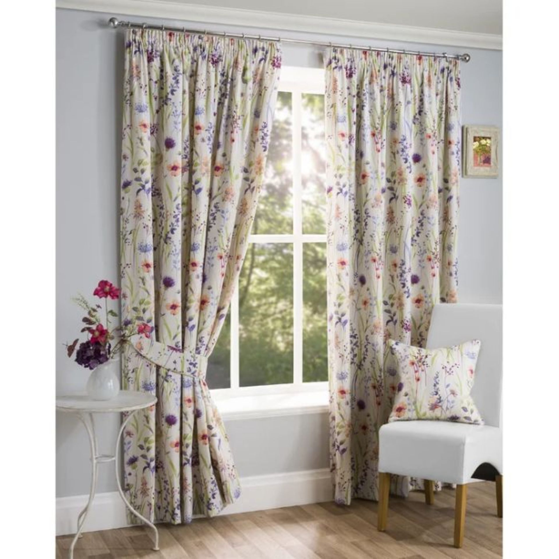 Lily Manor, Longbridge Pencil Pleat Semi Sheer Curtains (HAMPSHIRE MULTI FLORAL) (168 W x 183 D