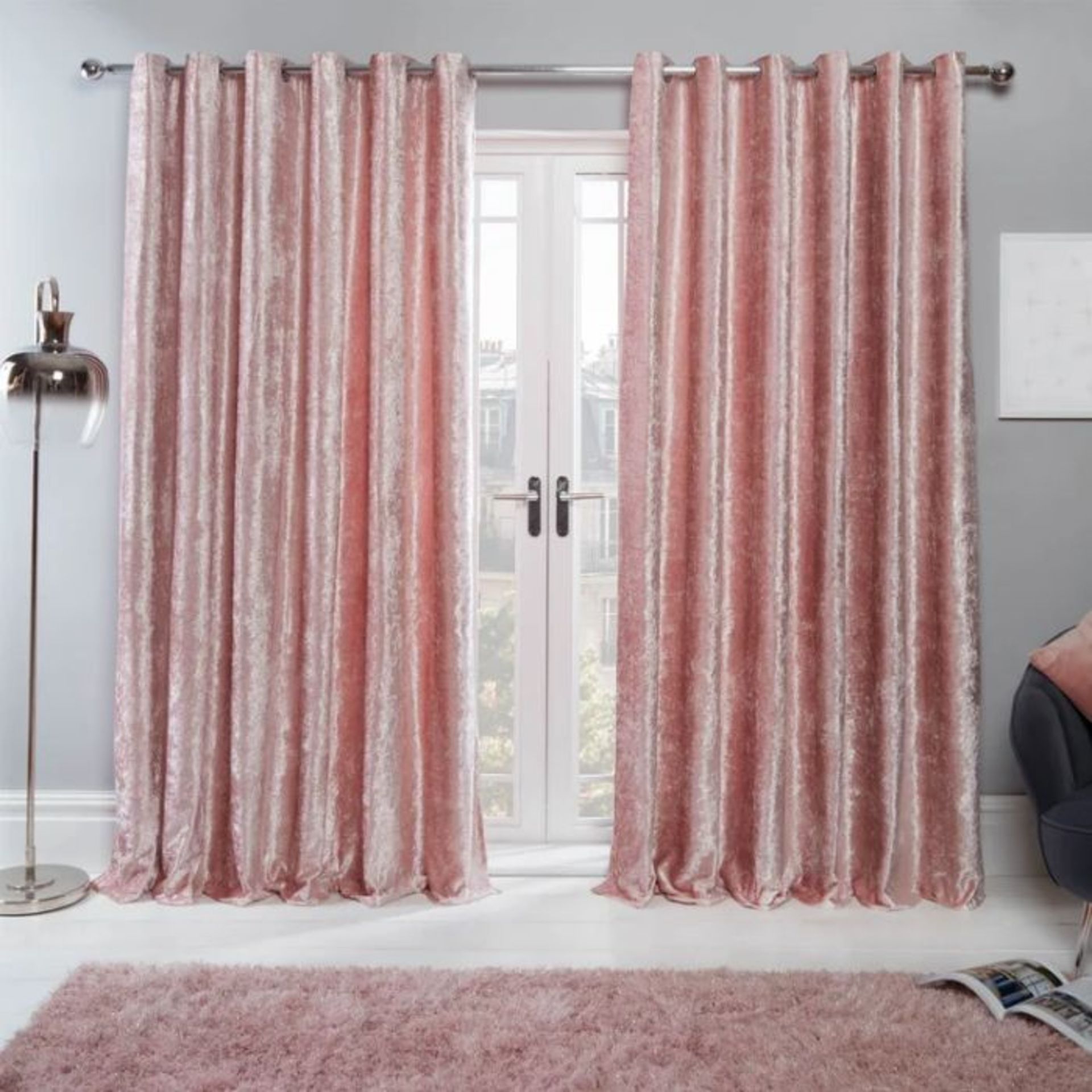 Fairmont Park, Denson Crushed Velvet Eyelet Room Darkening Thermal Curtains (PINK) (167 W x 182 D - Image 2 of 2