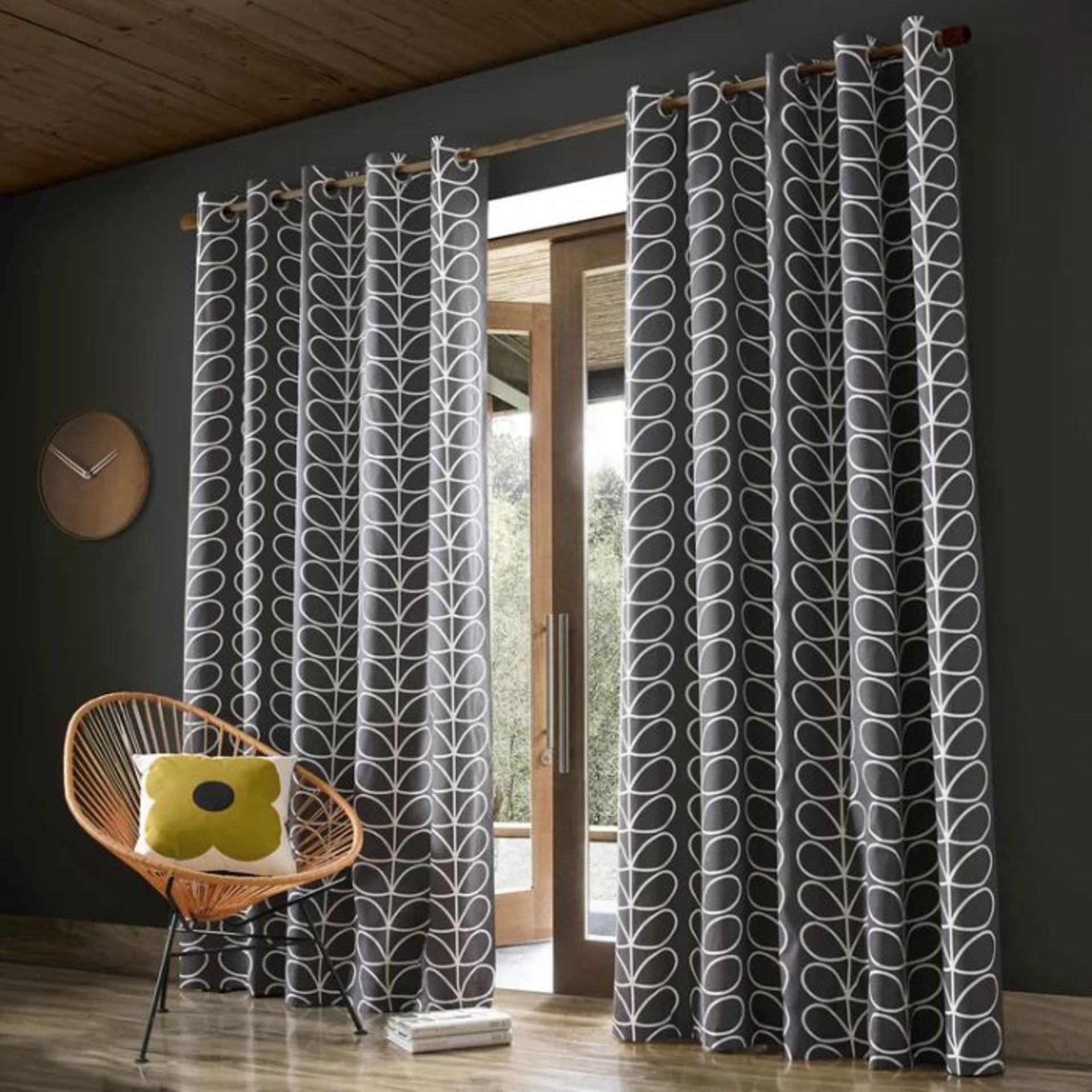 Orla Kiely, Linear Stem Eyelet Room Darkening Curtains (CHARCOAL) (229 W x 229 D cm) - RRP£119(