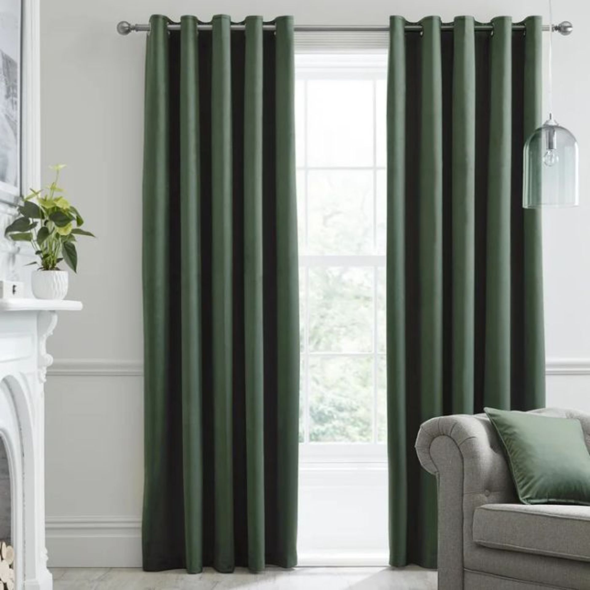 Laurence Llewelyn-Bowen, Montrose Eyelet Blackout Curtains (DARK GREEN) (66" W x 90" D) - RRP £83.99 - Image 2 of 2