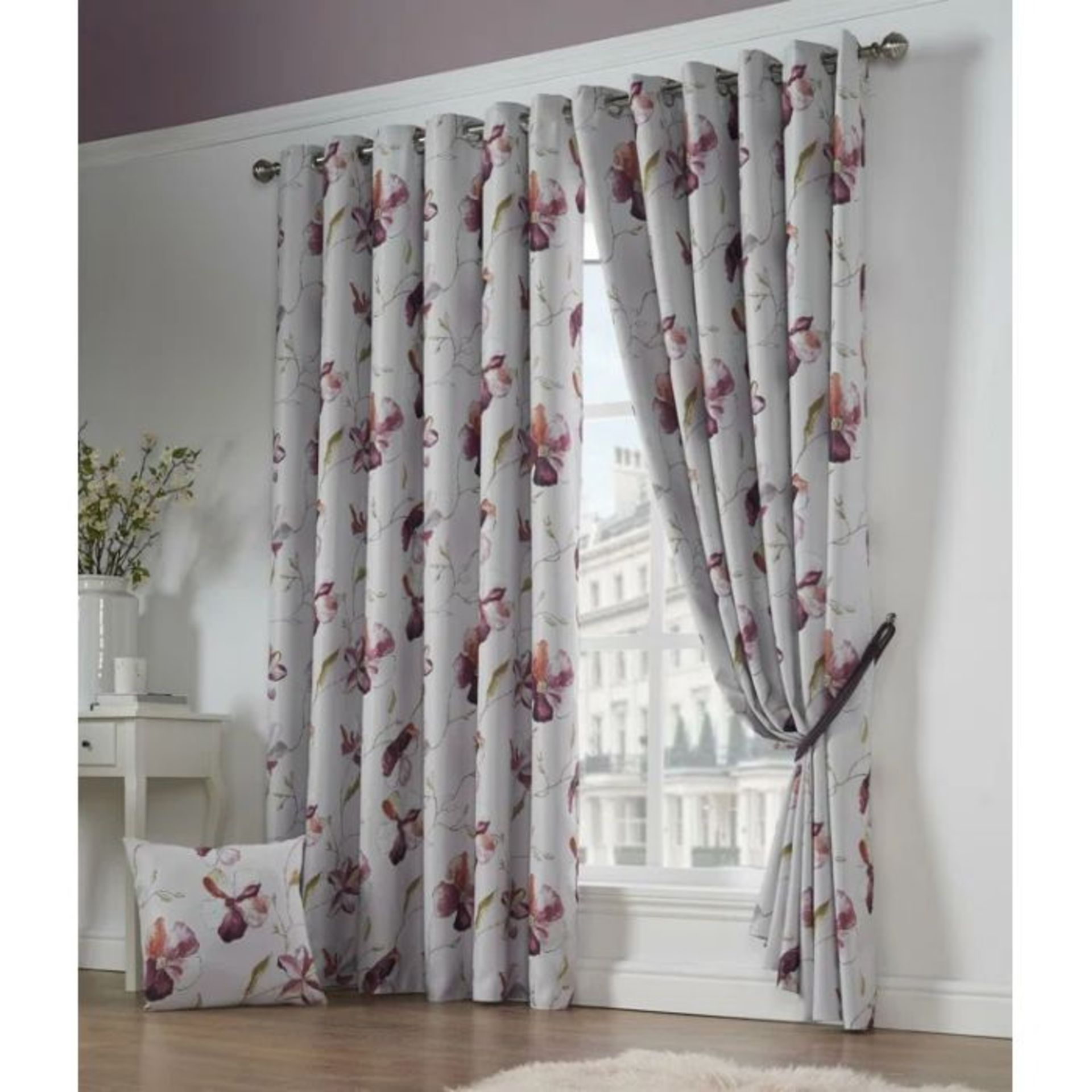 Ophelia & Co., Rodrigues Eyelet Blackout Curtains (WHITE & PINK FLORAL PATTERN) (229 W x 274 D cm) -