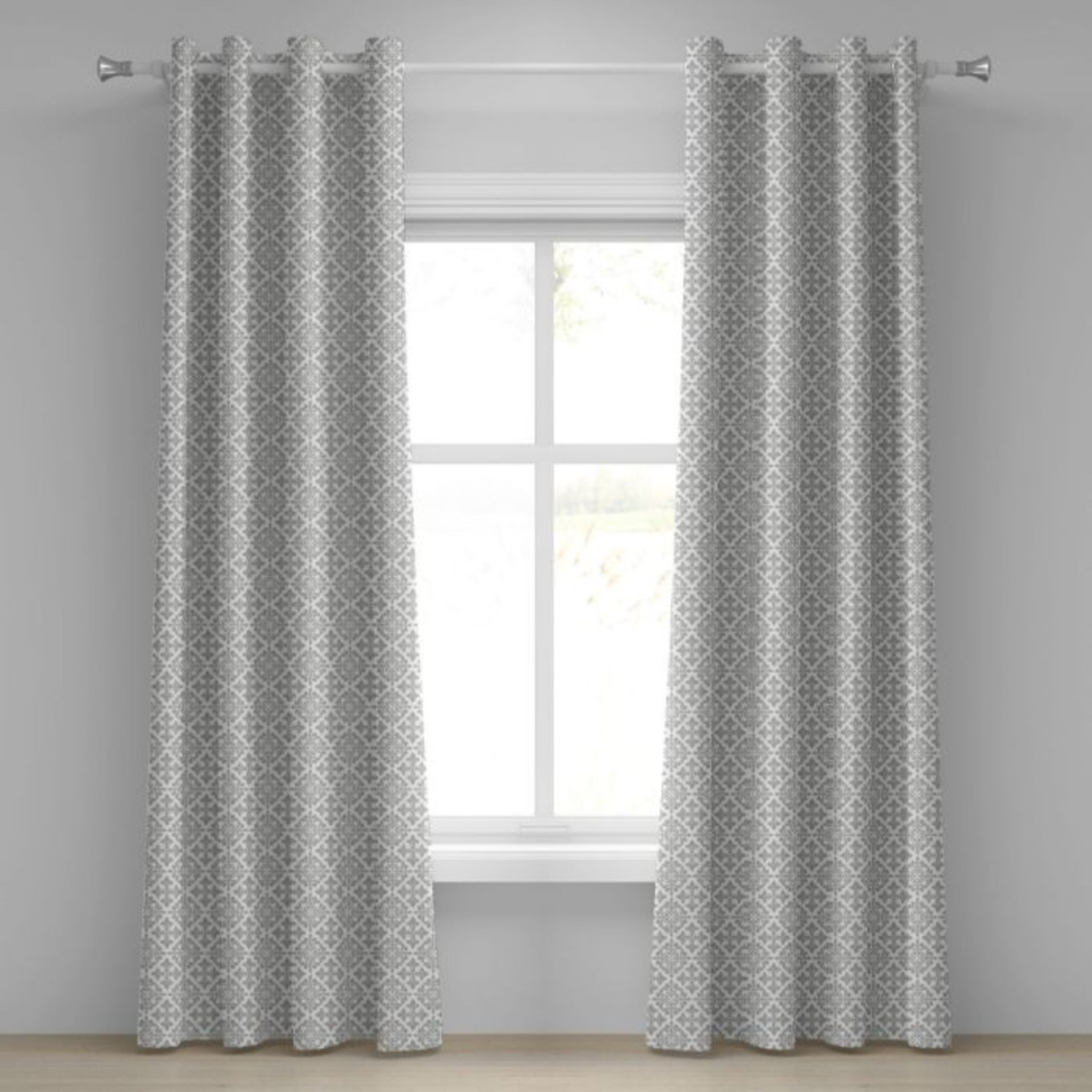 Latitude Vive, Grey Grommet Antique Victorian Floral Retro Pattern Curtains (GREY/WHITE) (280 W x