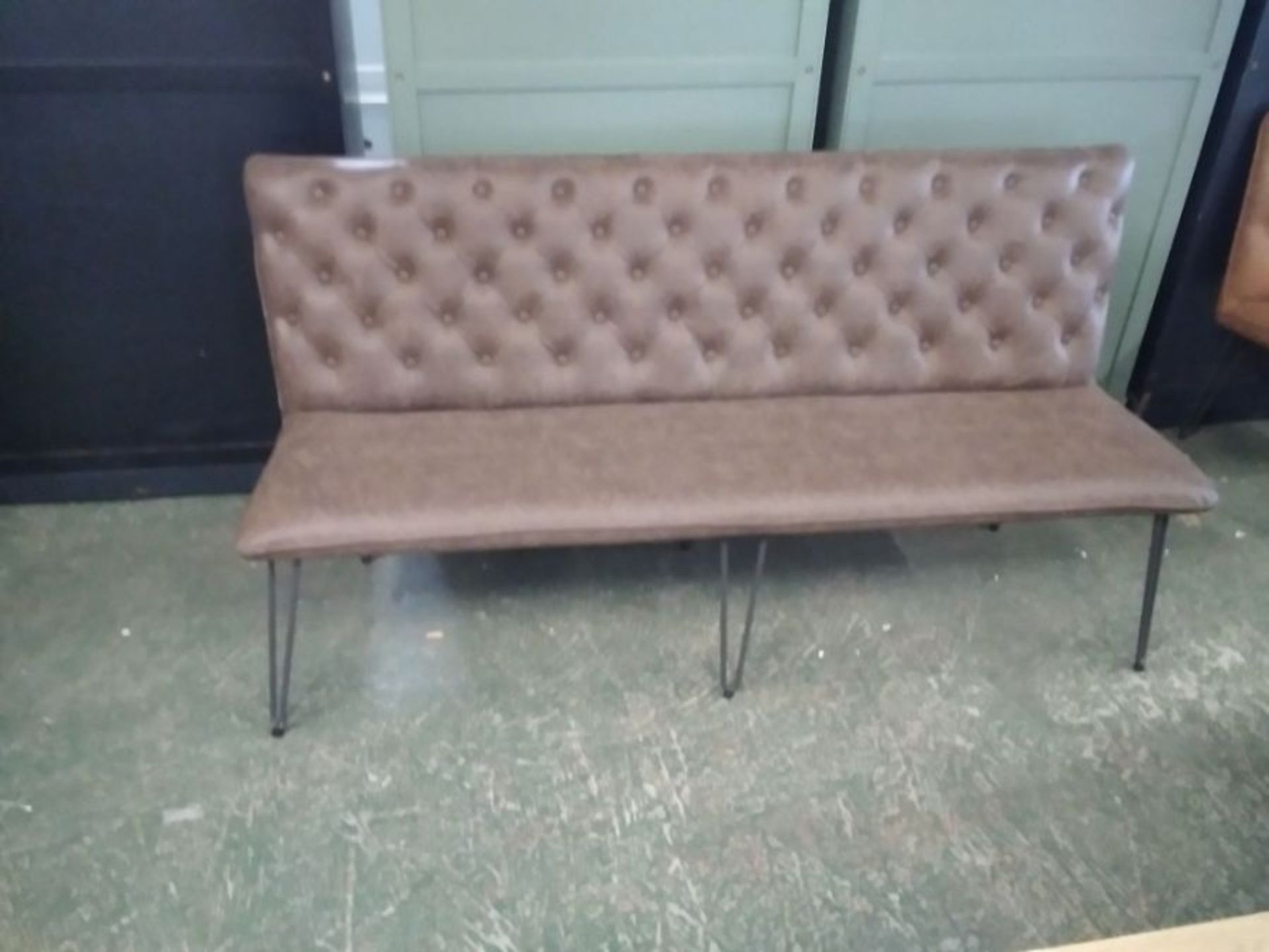 INDUSTRIAL BROWN SADDLE 180CM BUTTON BACK BENCH