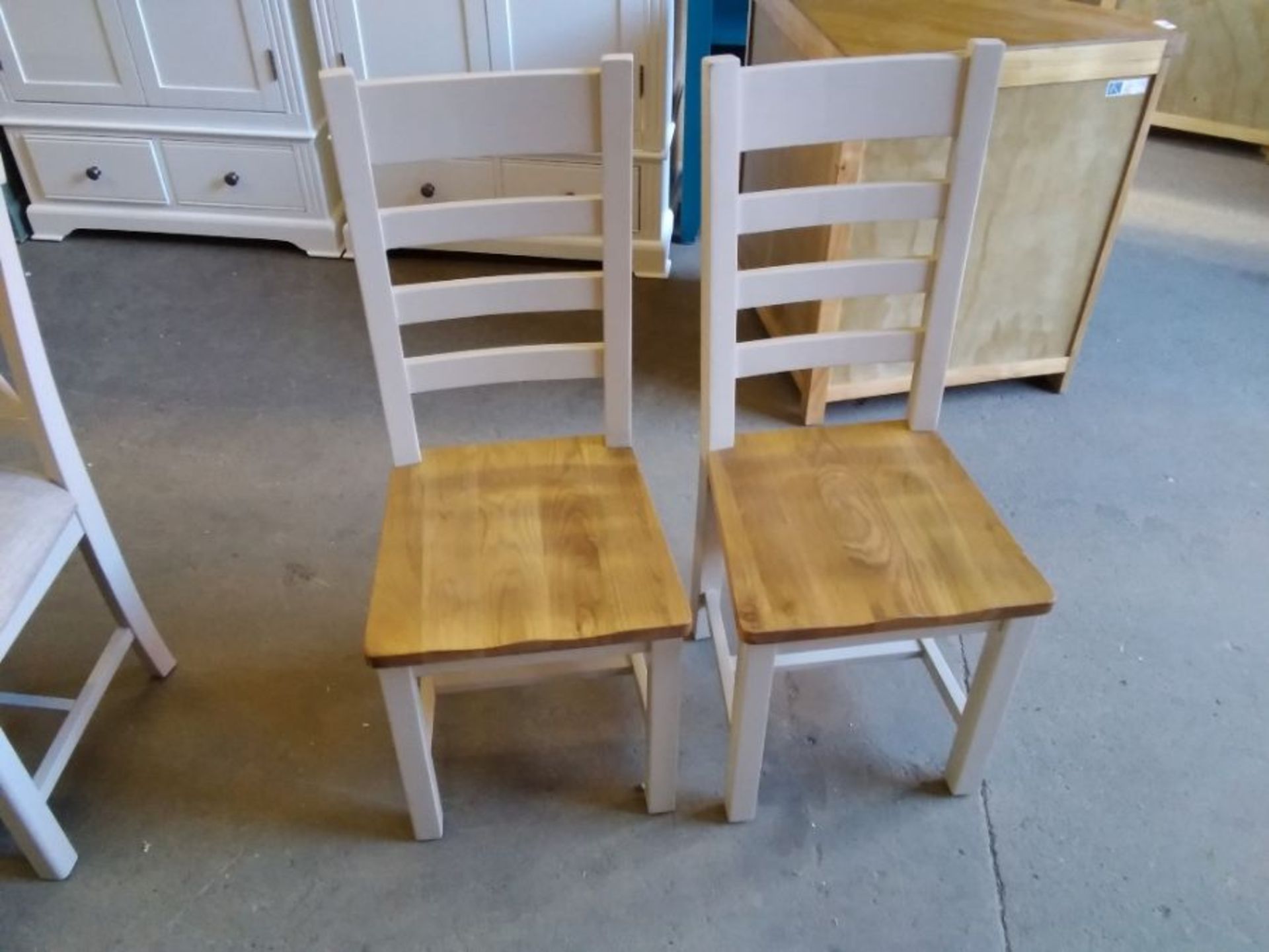 PAIR OF PAINTED DINING CHAIRS WITH WOODEN SEATS