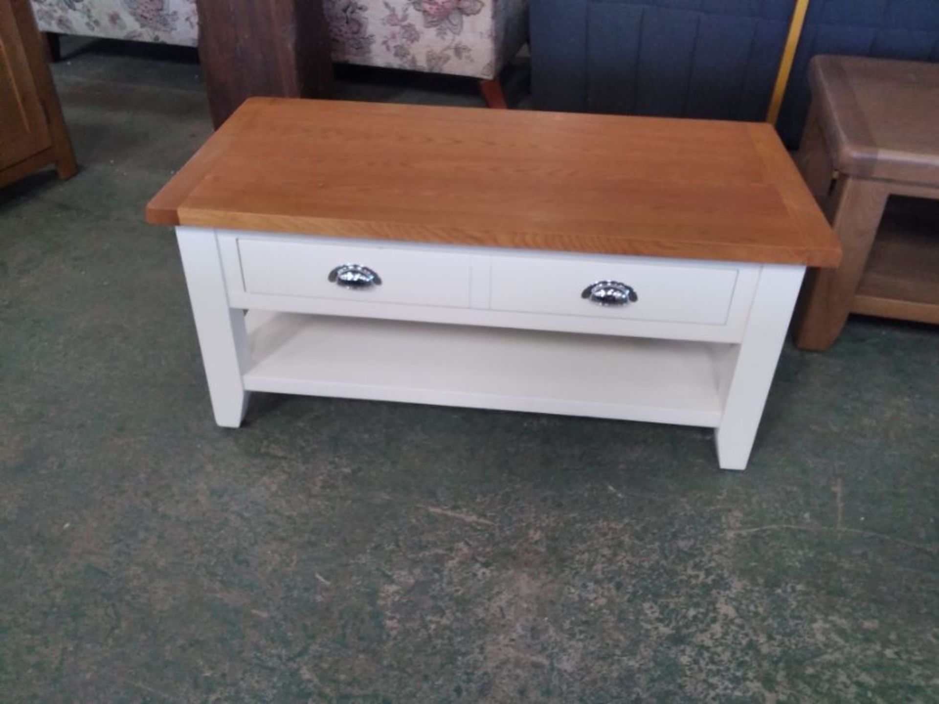 CHESTER IVORY PAINTED & OAK COFFEE TABLE WITH DRAW