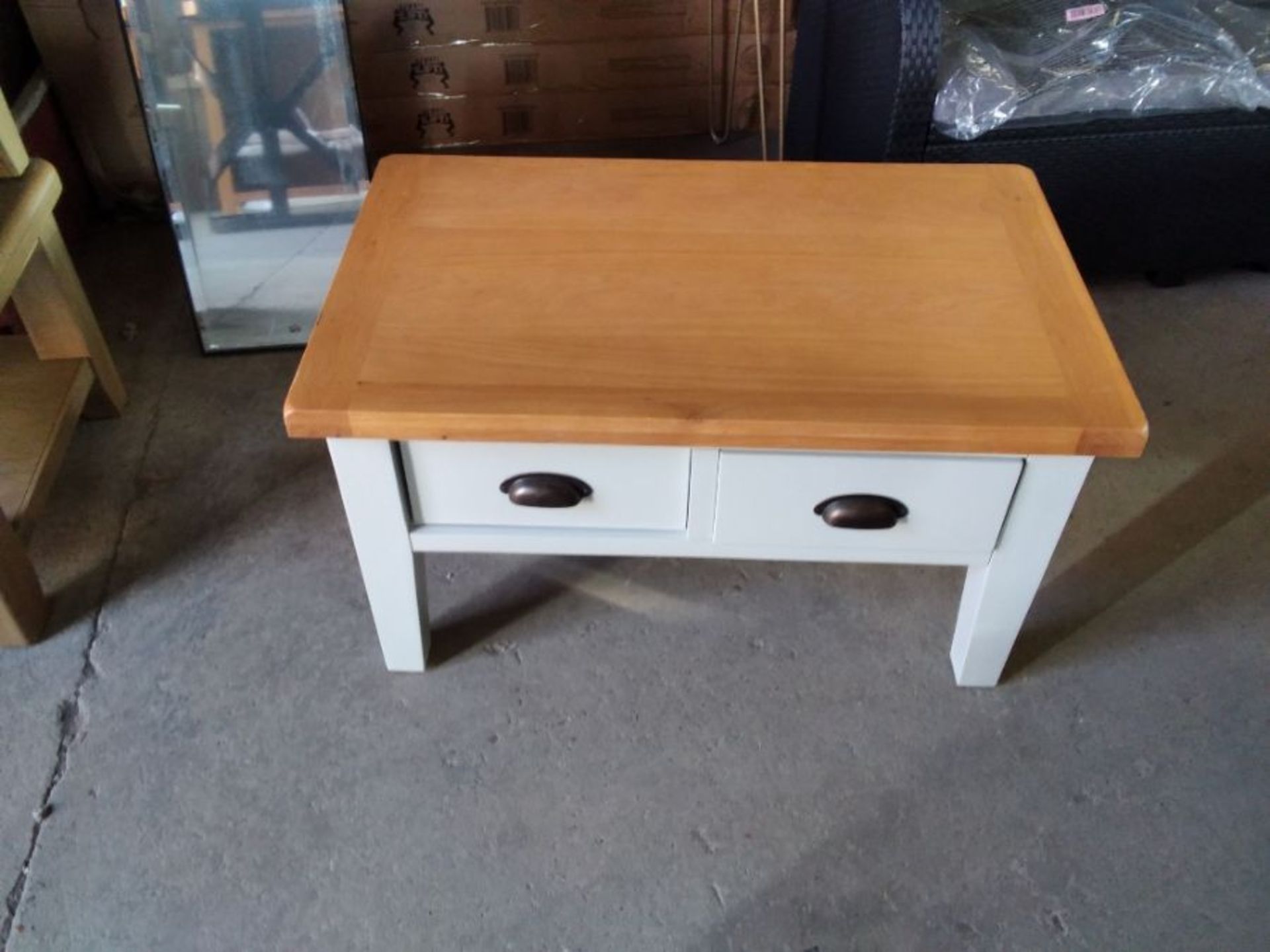 HAMPSHIRE GREY PAINTED AND OAK COFFEE TABLE WITH D