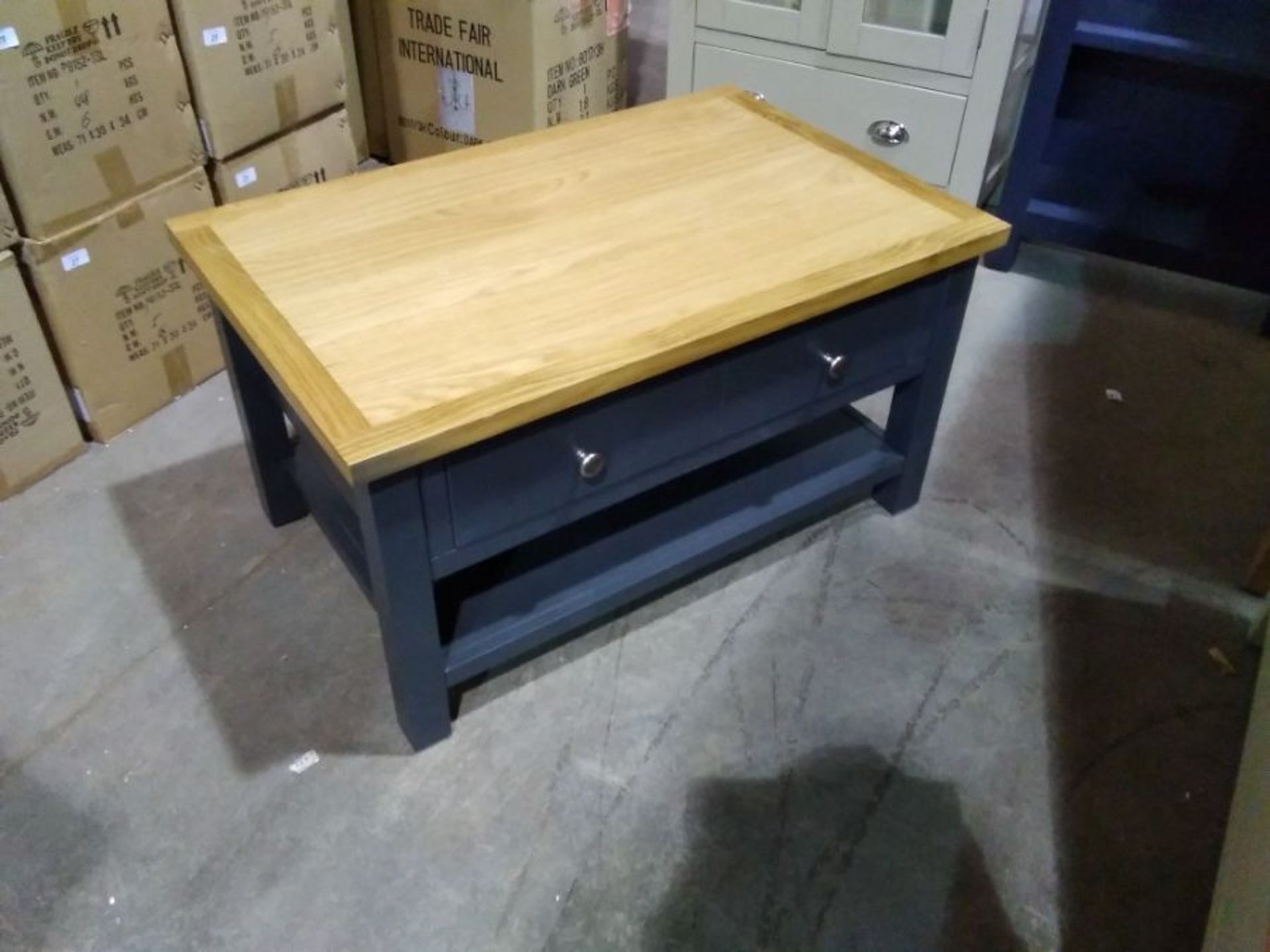 SAILSBURY BLUE PAINTED AND OAK 1 DRAWER COFFEE TAB