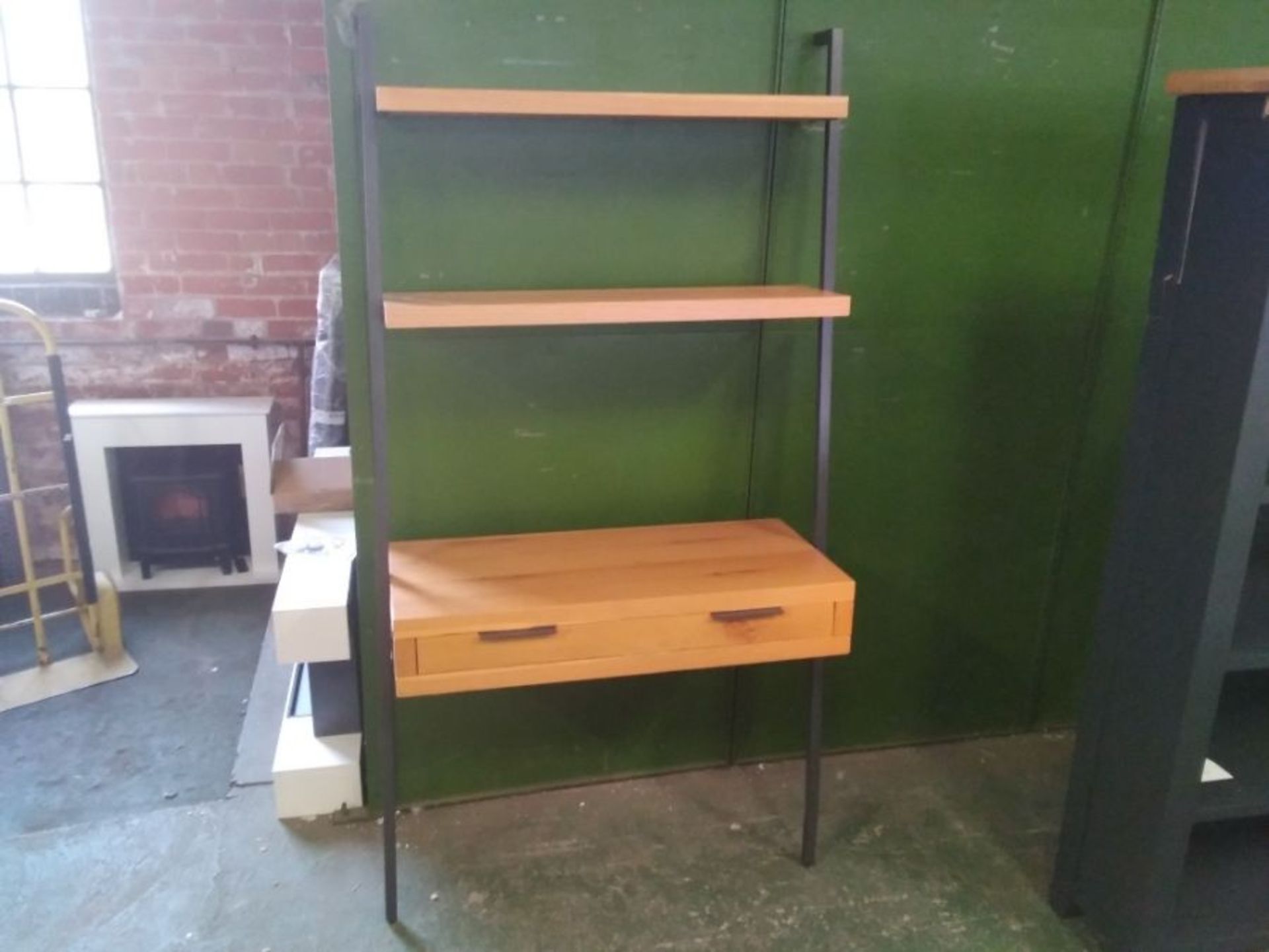 INDUSTRIAL OAK FIX TO WALL BOOKCASE (DAMAGE)