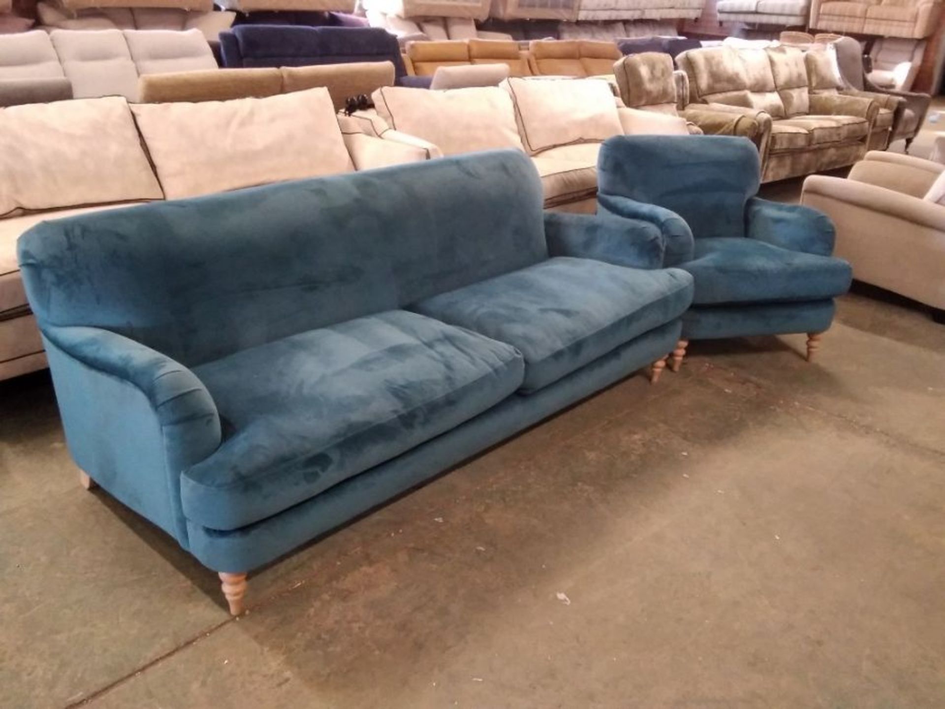 TEAL VELVET 3 SEATER AND CHAIR (TROO2909-WO1296415