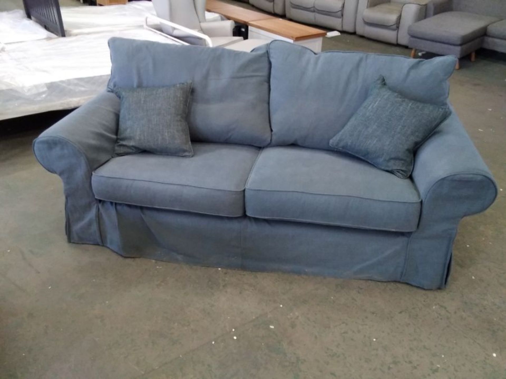 BLUE LOOSE COVERED 3 SEATER SOFA (TROO2928-WO12730