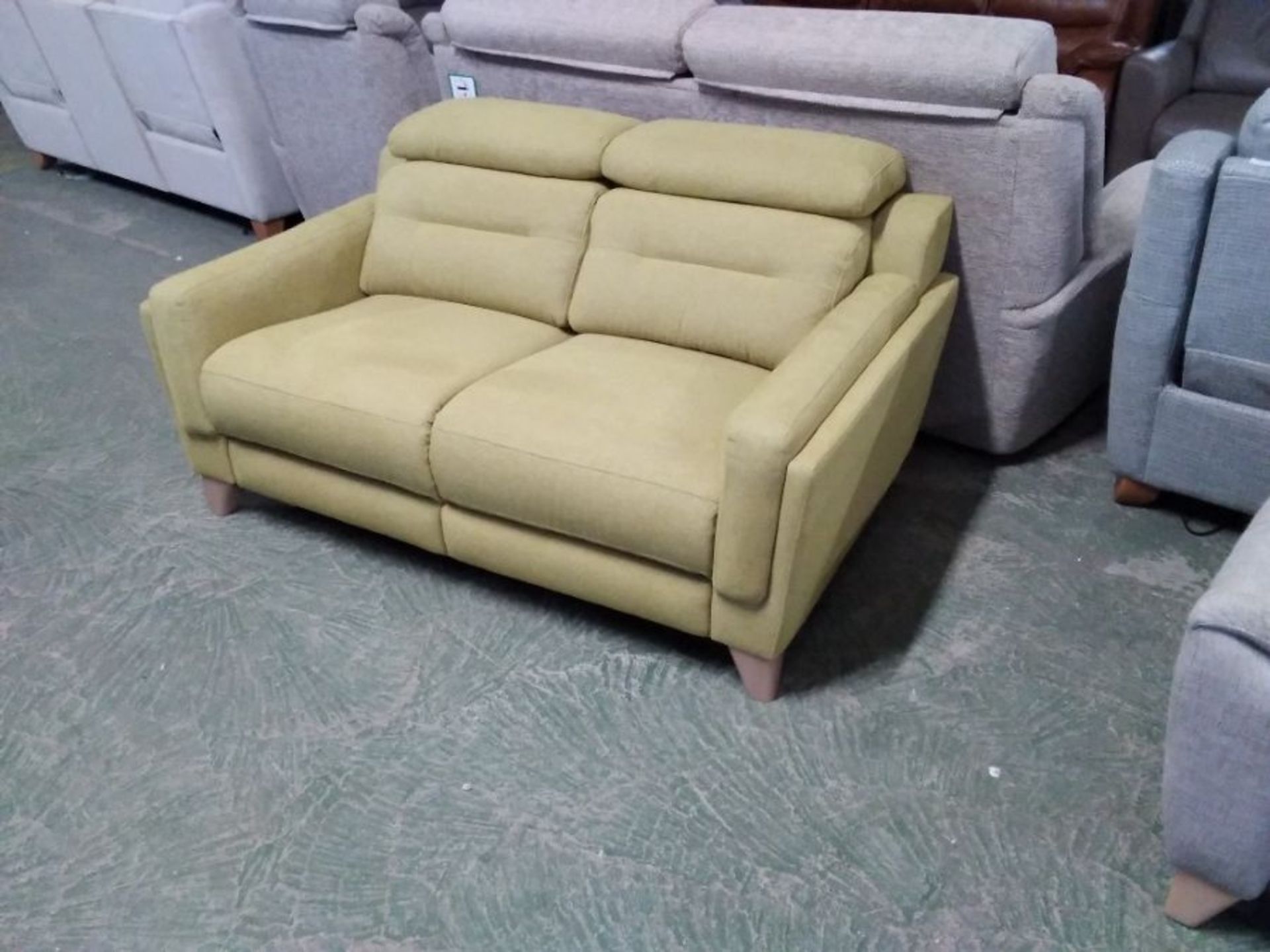 LIME GREEN 2 SEATER SOFA WITH ADJUSTABLE HEADREST(