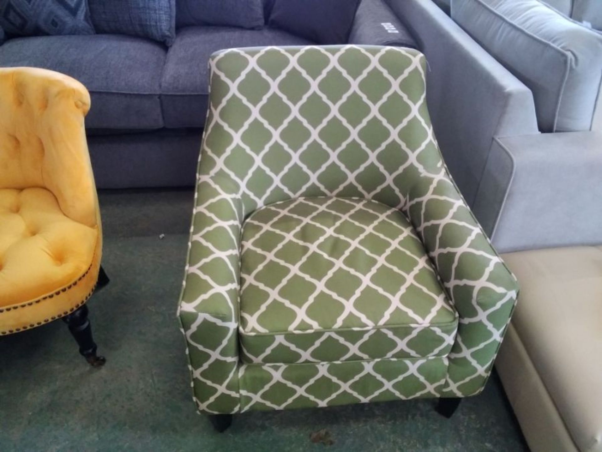 GREEN PATTERNED ACCENT CHAIR