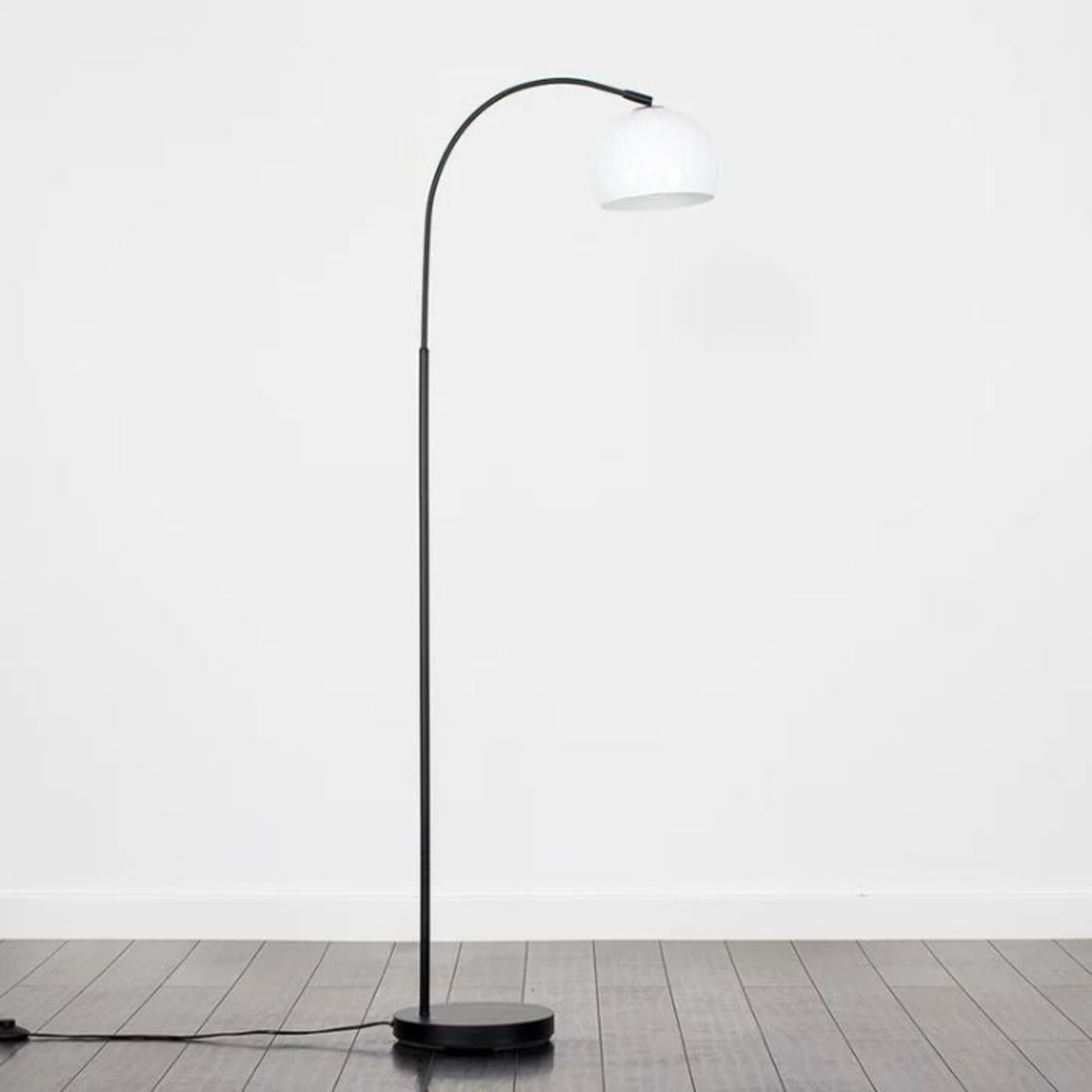 Latitude Run, Derosier 150cm Arched Floor Lamp (BLACK FINISH & WHITE SHADE) - RRP £43.99(