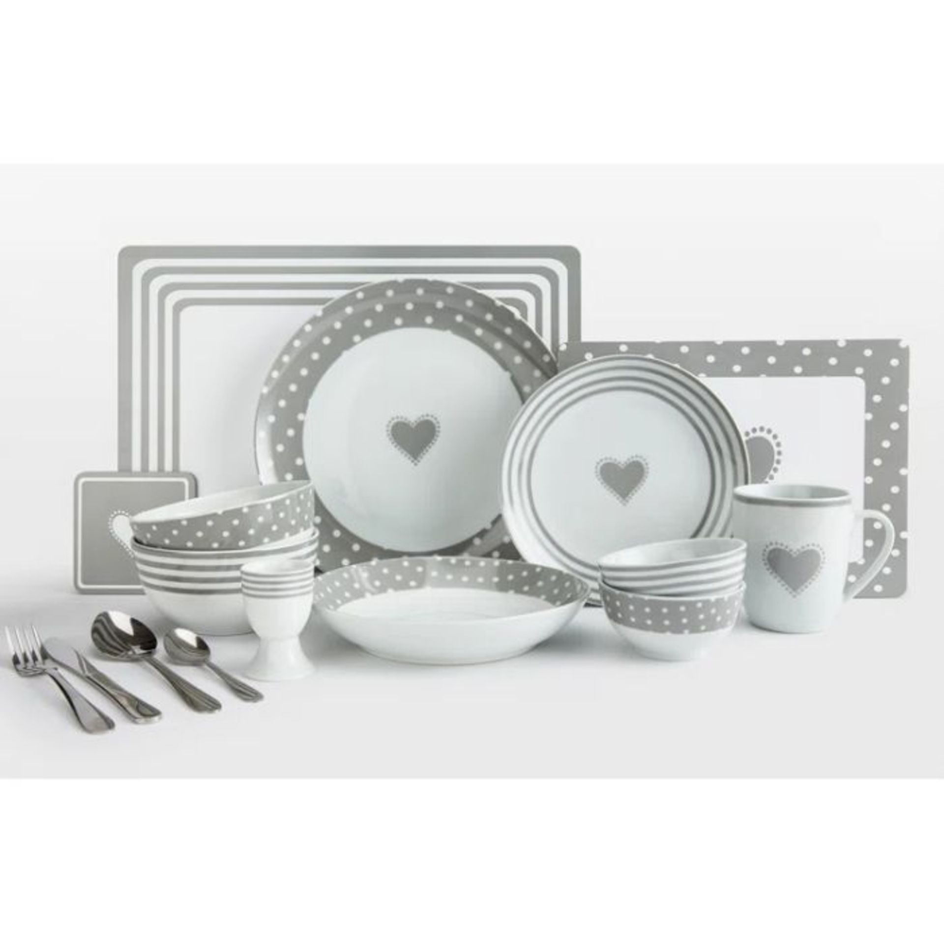 Mercury Row, Heart 80 Piece Dinnerware Set, Service for 6 (WHITE & GREY) - RRP £91.99 (HJE1050 -