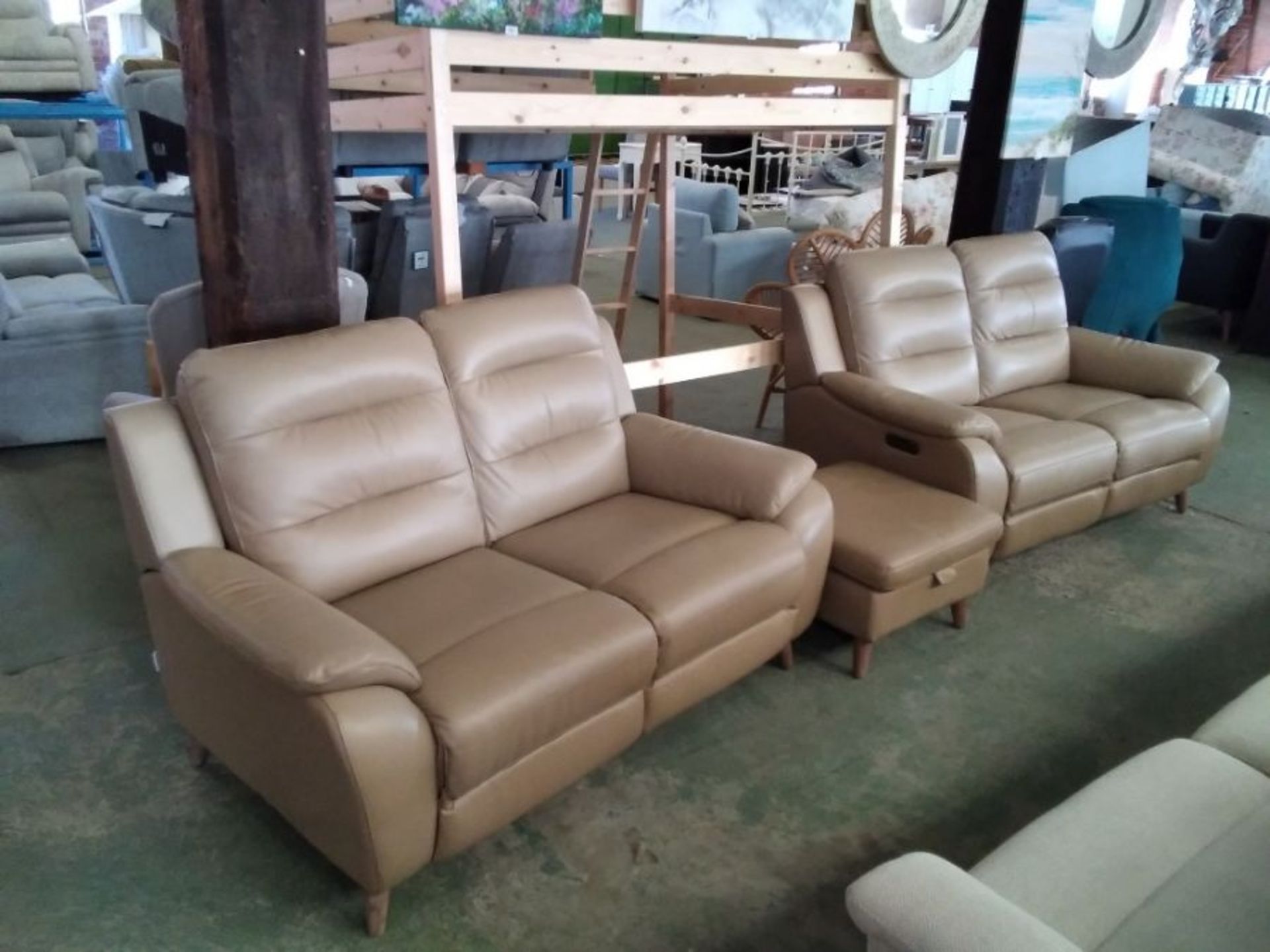 CREAM LEATHER ELECTRIC RECLINING 2 SEATER STORAGE