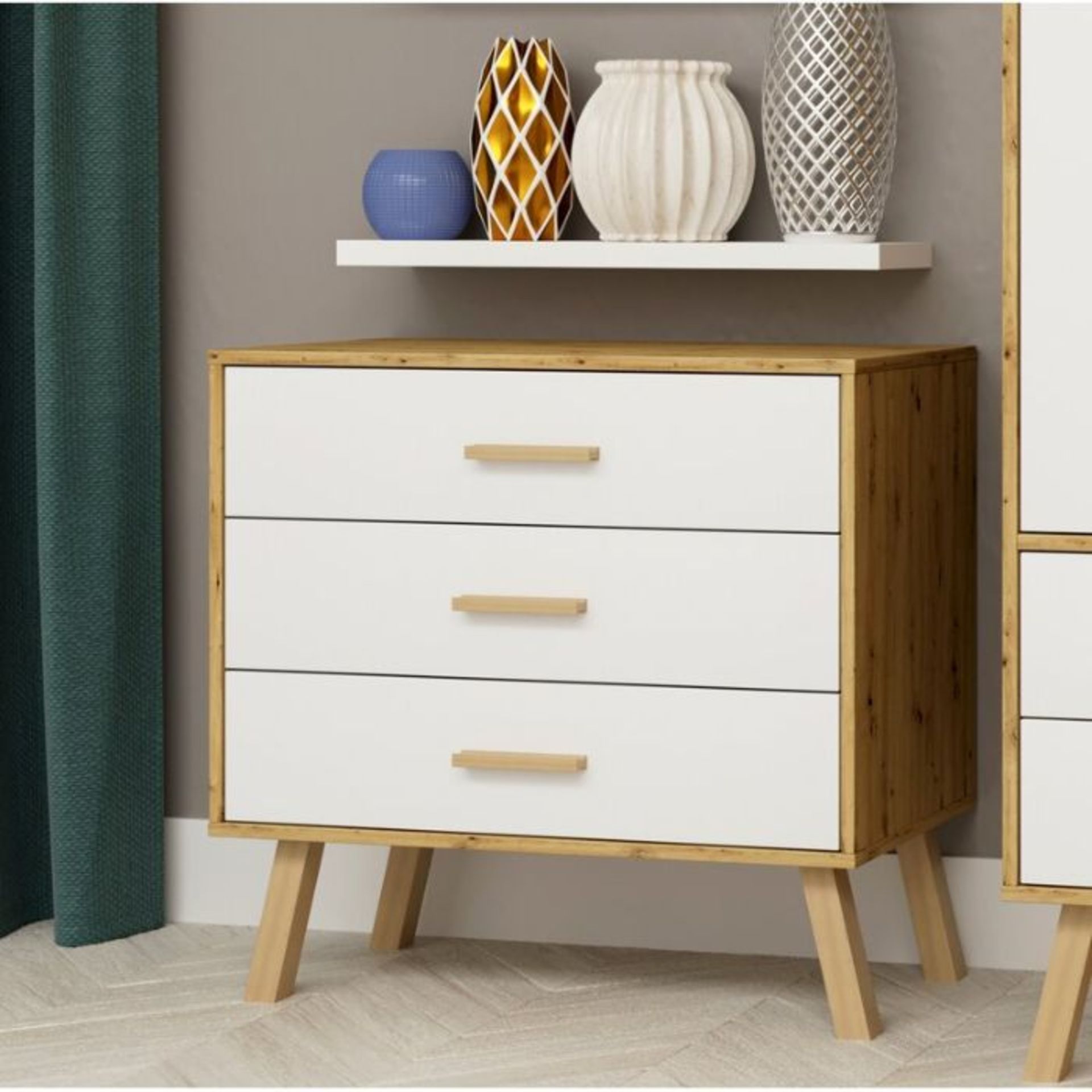 Latitude Run,Arndt 3 Drawer Chest (U002214073)RRP -£102.99 (25165/5 -GCDU1089)(OAK AND GREY) (BOXED,