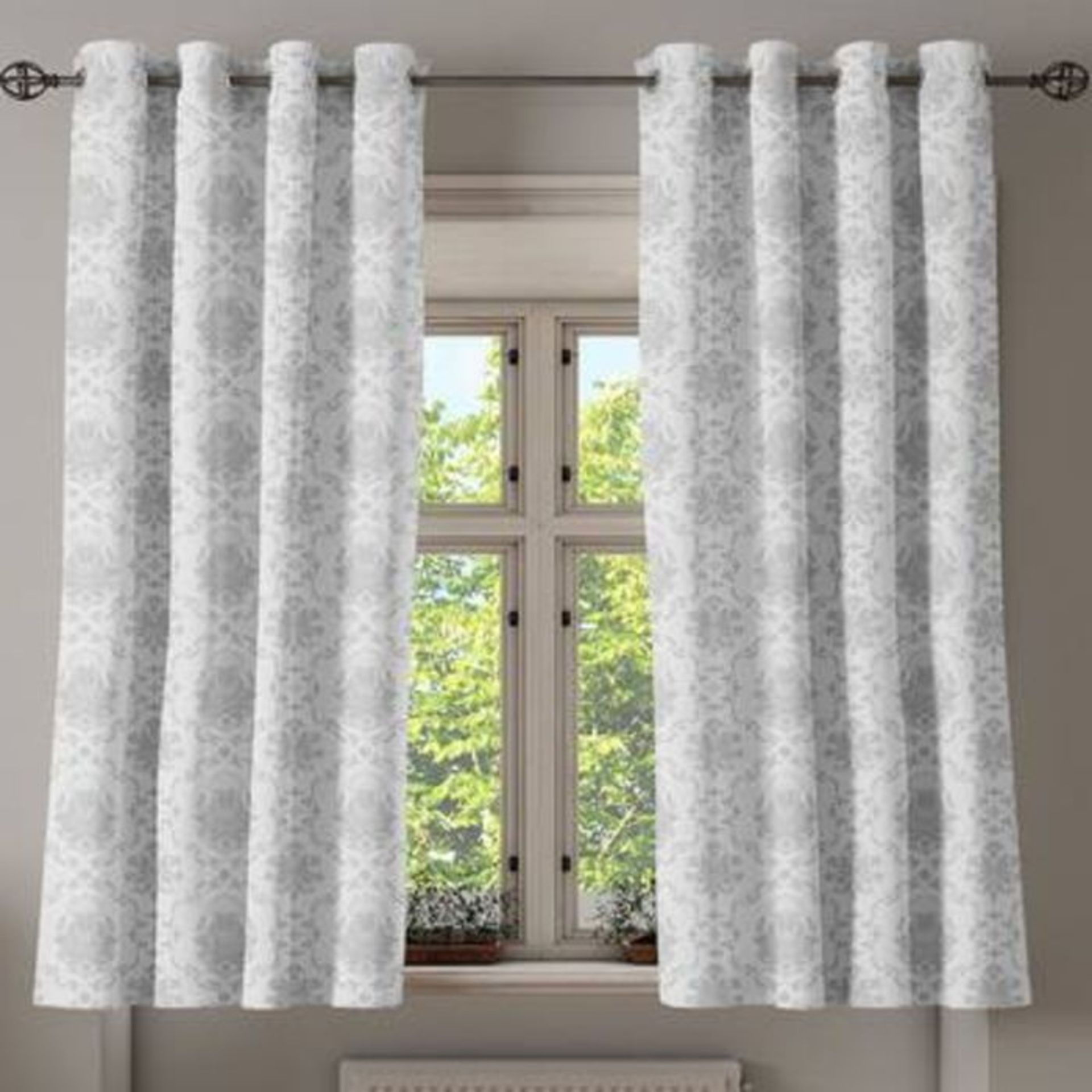 Astoria Grand, Napolitano Victorian Tulips Eyelet Semi Sheer Thermal Curtains (WHITE/GREY) (SIZE - Image 2 of 4