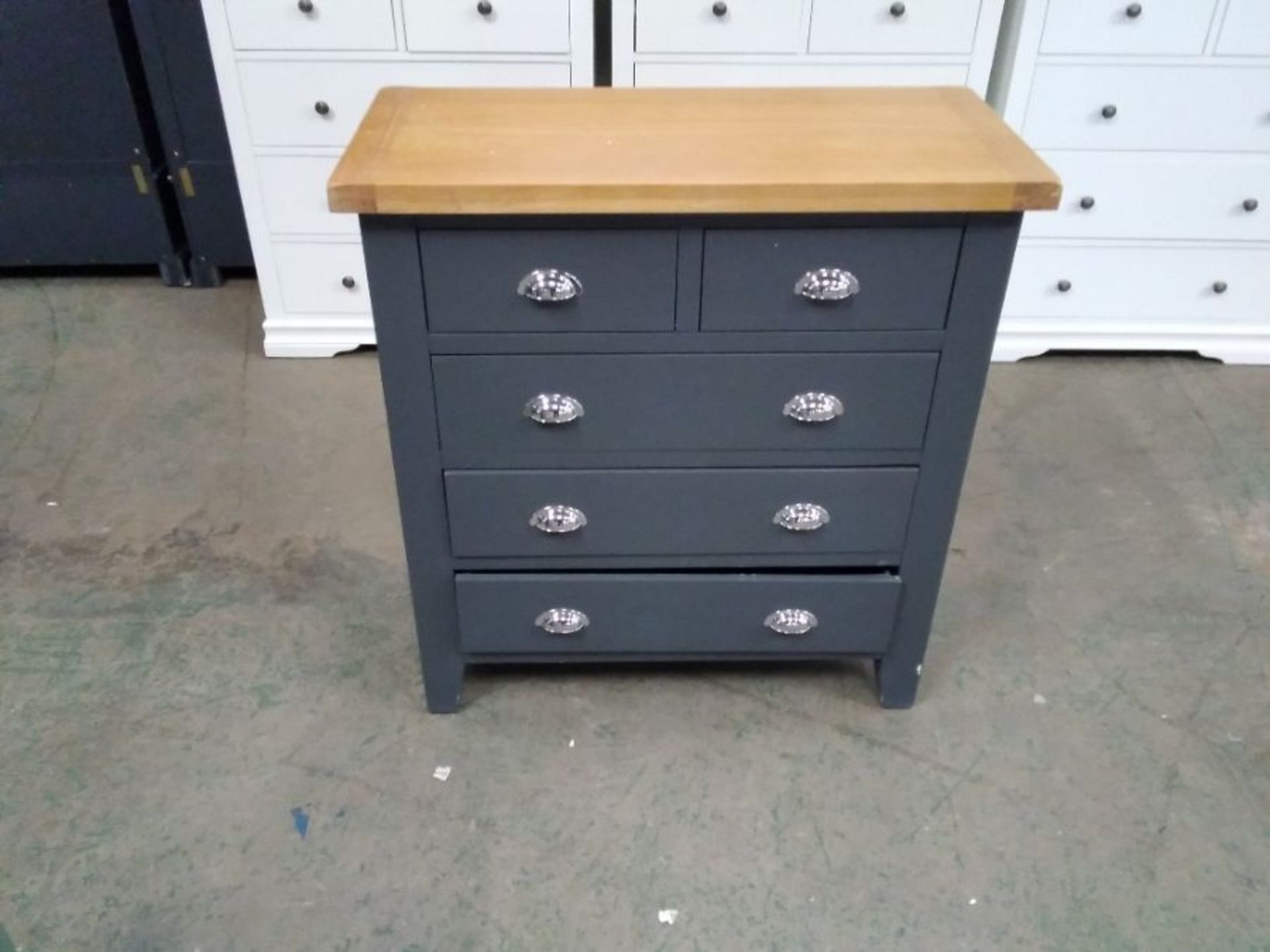HAMPSHIRE MIDNIGHT GREY PAINTED & OAK 2/3 CHEST OF