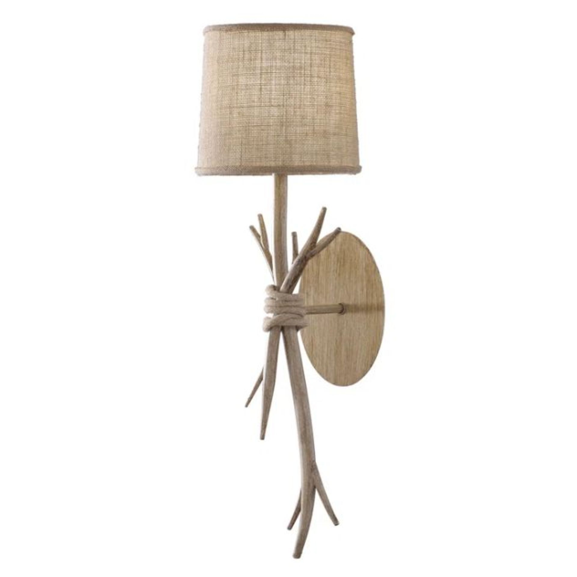 Union Rustic, Imogen 1-Light Armed Sconce (WOOD & BEIGE FABRIC SHADE) - RRP £149.99 (MIOP3266 -