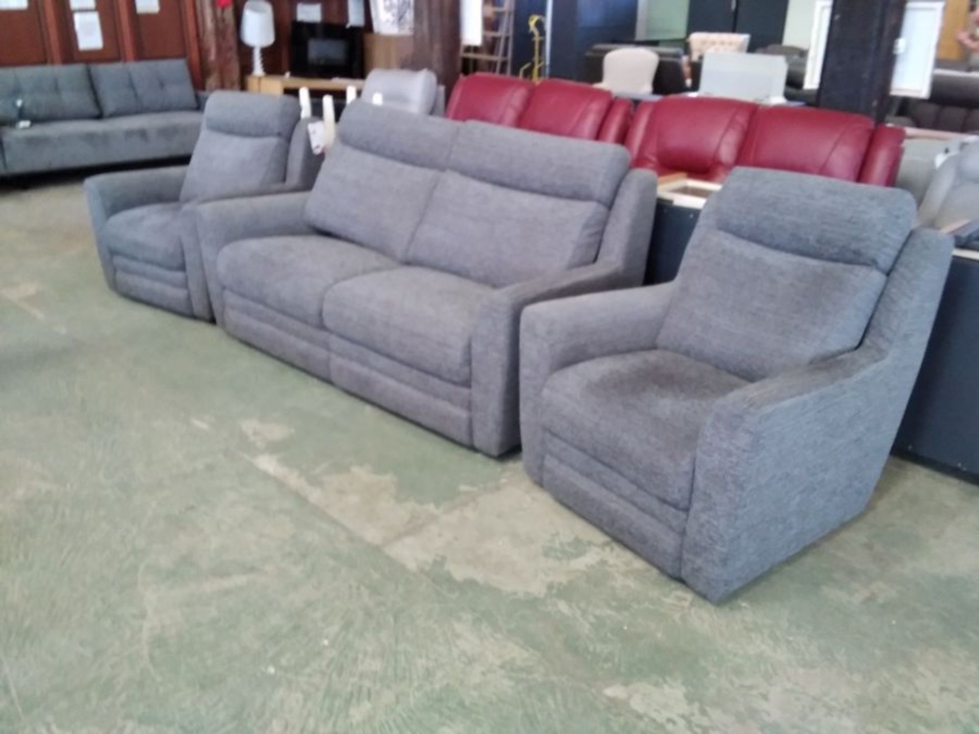 GREY PATTERNED HIGH BACK 3 SEATER & X2 CHAIRS (TRO