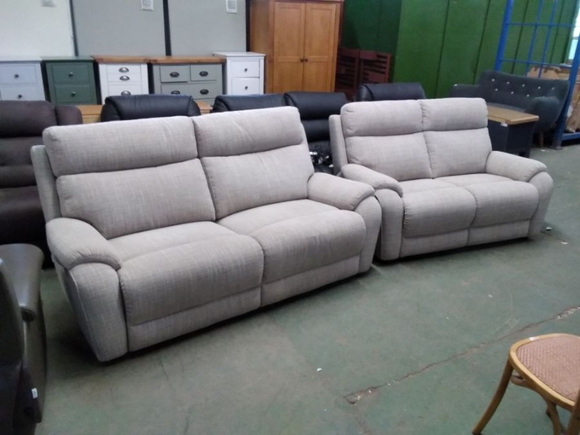 GREY PATTERN ELECTRIC RECLINING 3 SEATER & FIXED 2