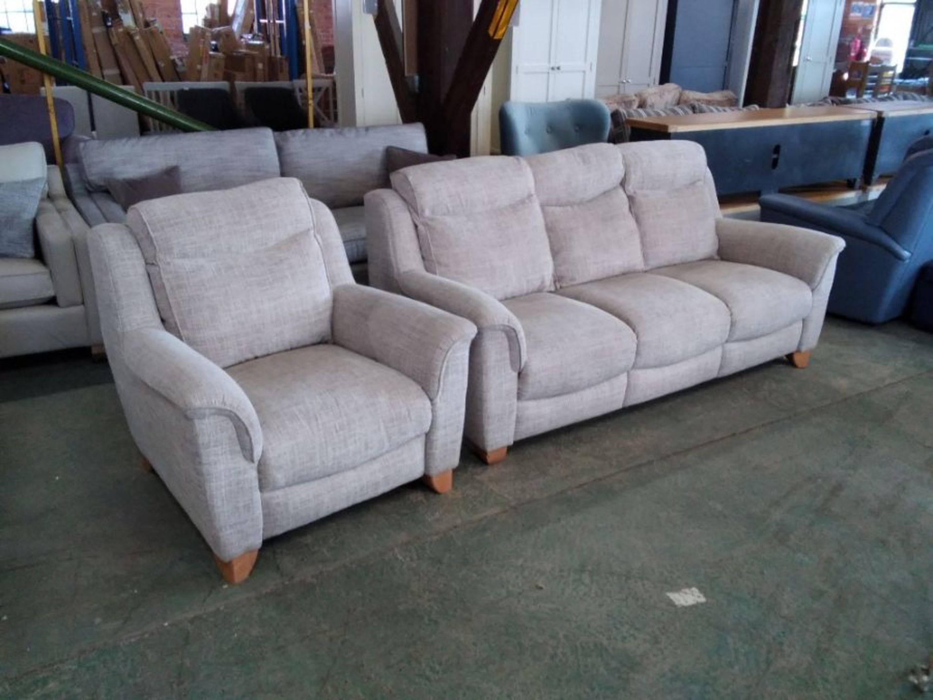 GREY PATTERNEWD HIGH BACK 3 SEATER AND CCHAIR (TRO