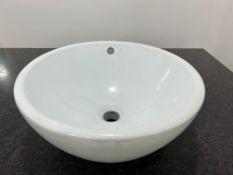 Porcelain Circular Sink with Tap Grooves, 420mm Dia, 180mm Deep, Lot Location: Ground Floor