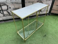 Atkin & Thyme Gatsby Table AT1214 Marble Top & Brass Finish Iron Frame; 920 x 360 x 760mm RRP £449.