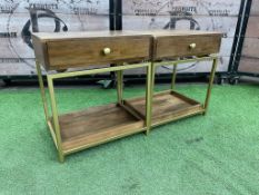 Atkin & Thyme 2no. AT 1521 Single Drawer Timber Henley Side Tables in Mango Wood with Brass