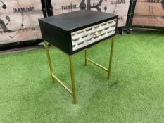Atkin & Thyme Single Drawer AT1718 Timber Cascade Black Bedside Table with Brass & Marble Inlay; 450
