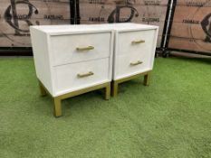Atkin & Thyme 2no. 2 Drawer AT1559 Timber Chevron Bedside Tables, Contemporary Style Whitewash