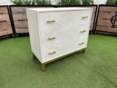 Atkin & Thyme 3 Drawer AT1560 Chevron Timber Chest of Drawers, Mid-Century Style in Whitewash